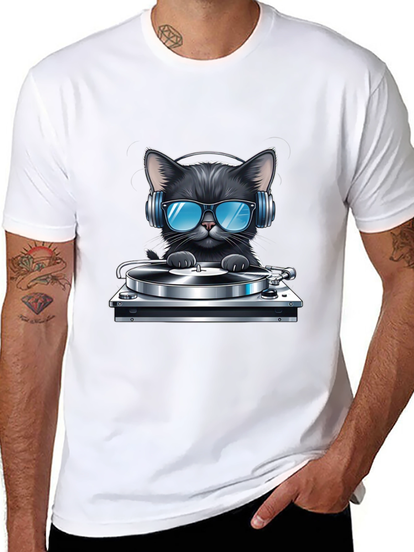 Black DJ Cat T-Shirt - Black view 8