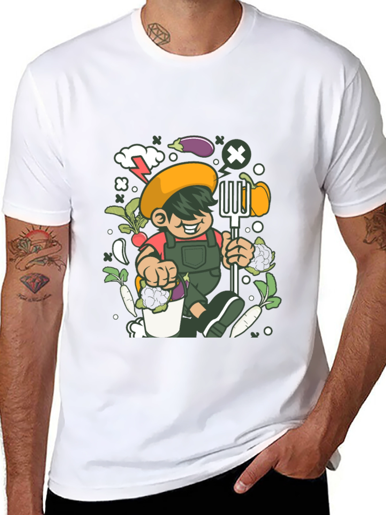 Black Gardener Cartoon T-Shirt, Black Unisex Tee view 8
