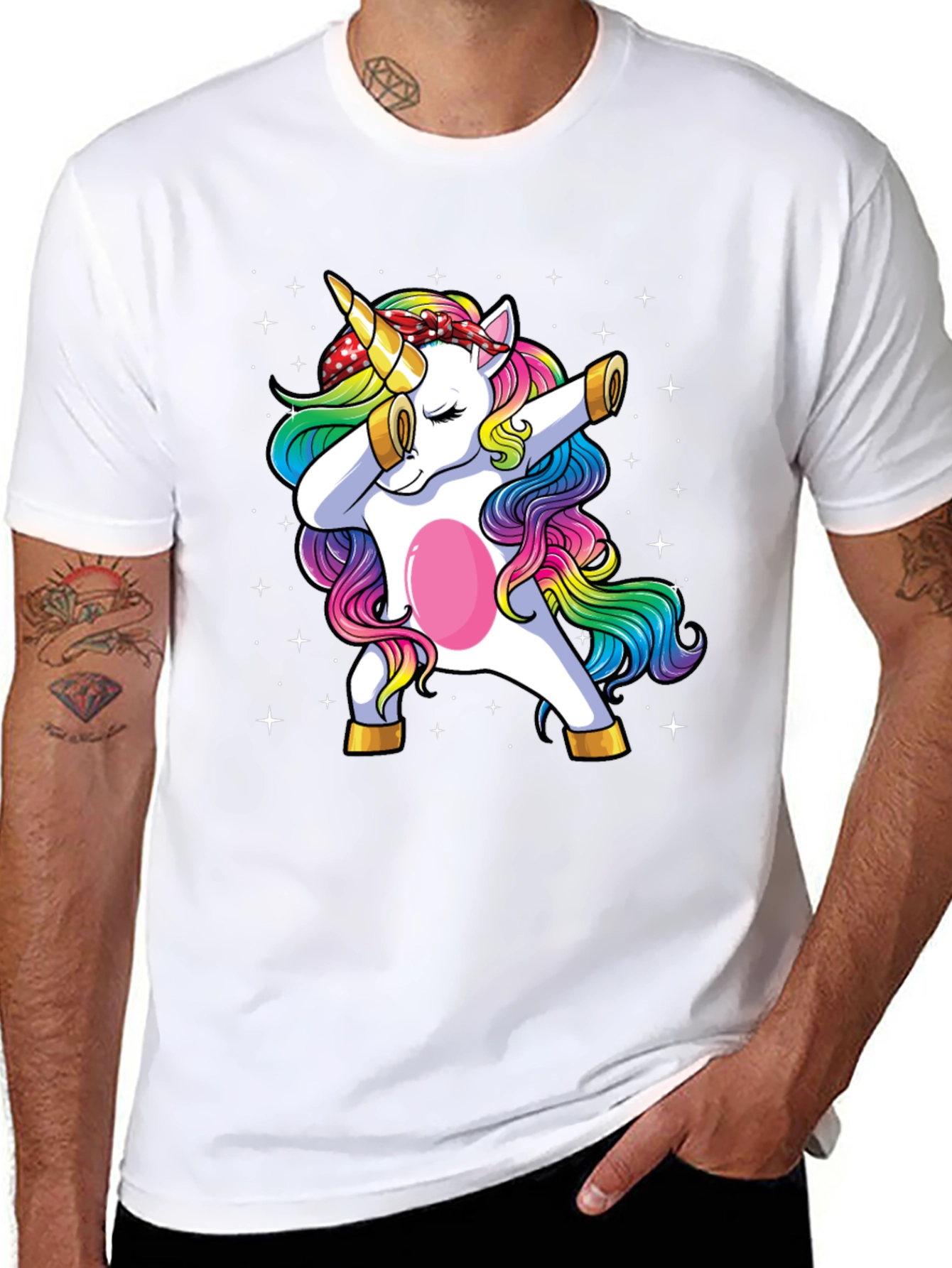 Black Dabbing Unicorn Graphic Tee - Men's Black T-Shirt view 8