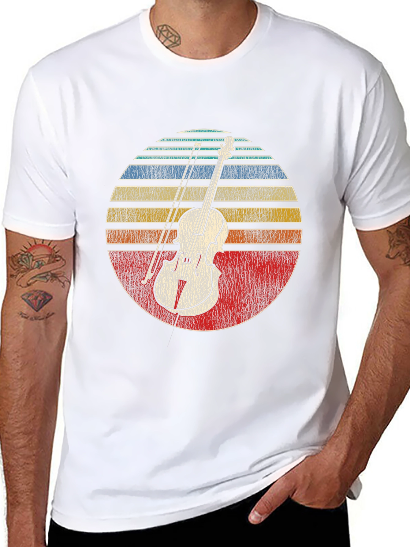 Black Vintage Violin Sunset Graphic Tee view 8