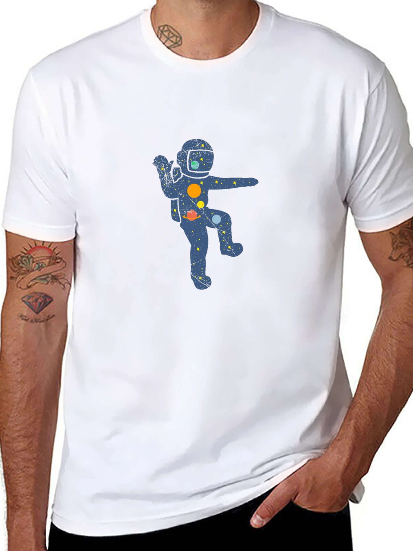 Black Astronaut Space Galaxy Graphic T-Shirt view 8