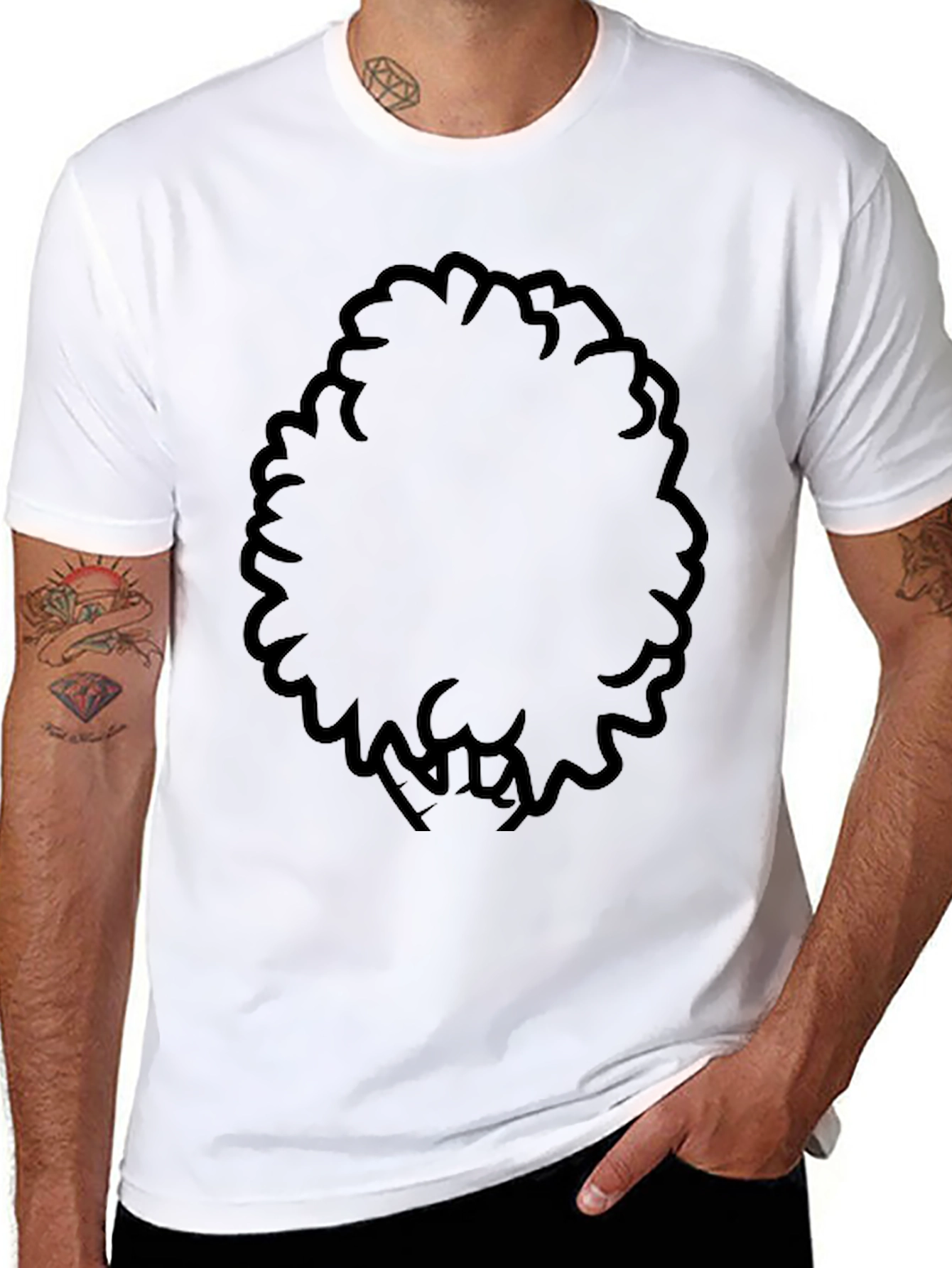 Black Men's Black T-Shirt with Afro Design view 8