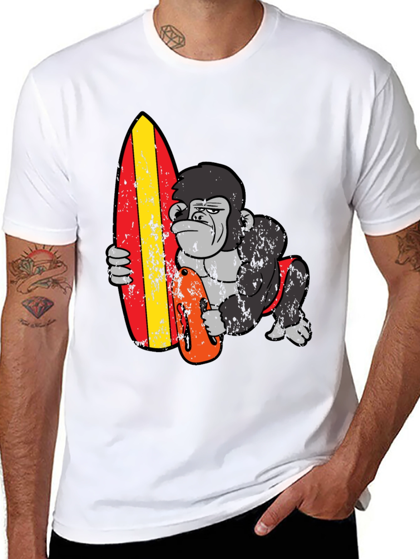 Black Surfing Gorilla Graphic T-Shirt view 8