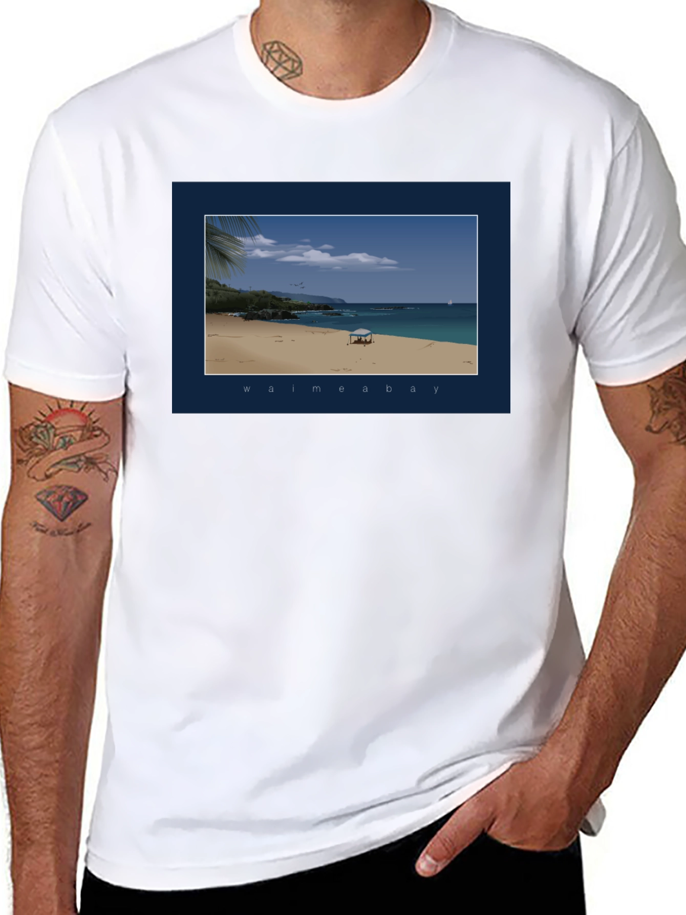 Black Waimea Bay Graphic T-Shirt - Beach Scene Print view 8