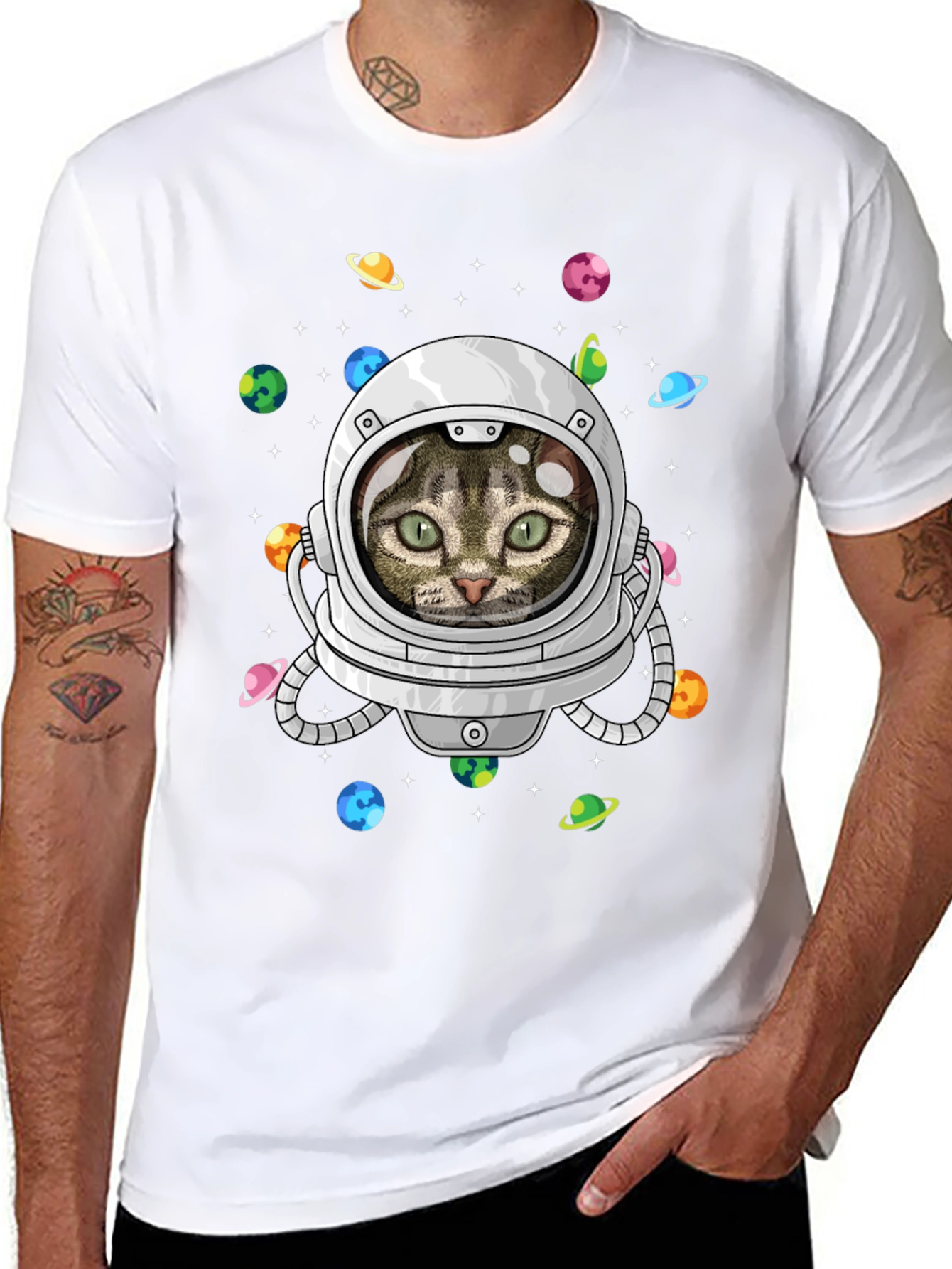 Black Astronaut Cat T-Shirt view 8