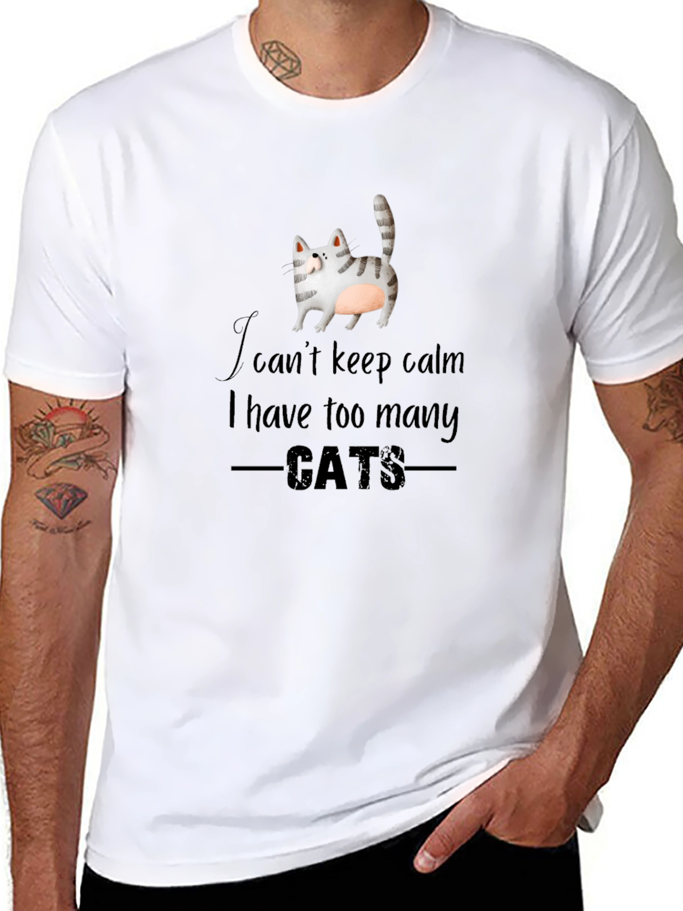 Black I Can't Keep Calm Too Many Cats Black Graphic Tee view 8