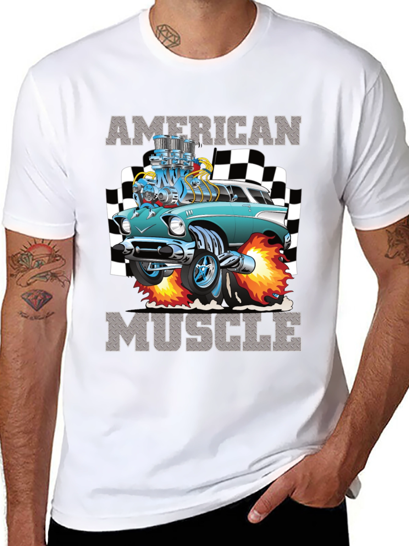 Black American Muscle Car Graphic T-Shirt view 8