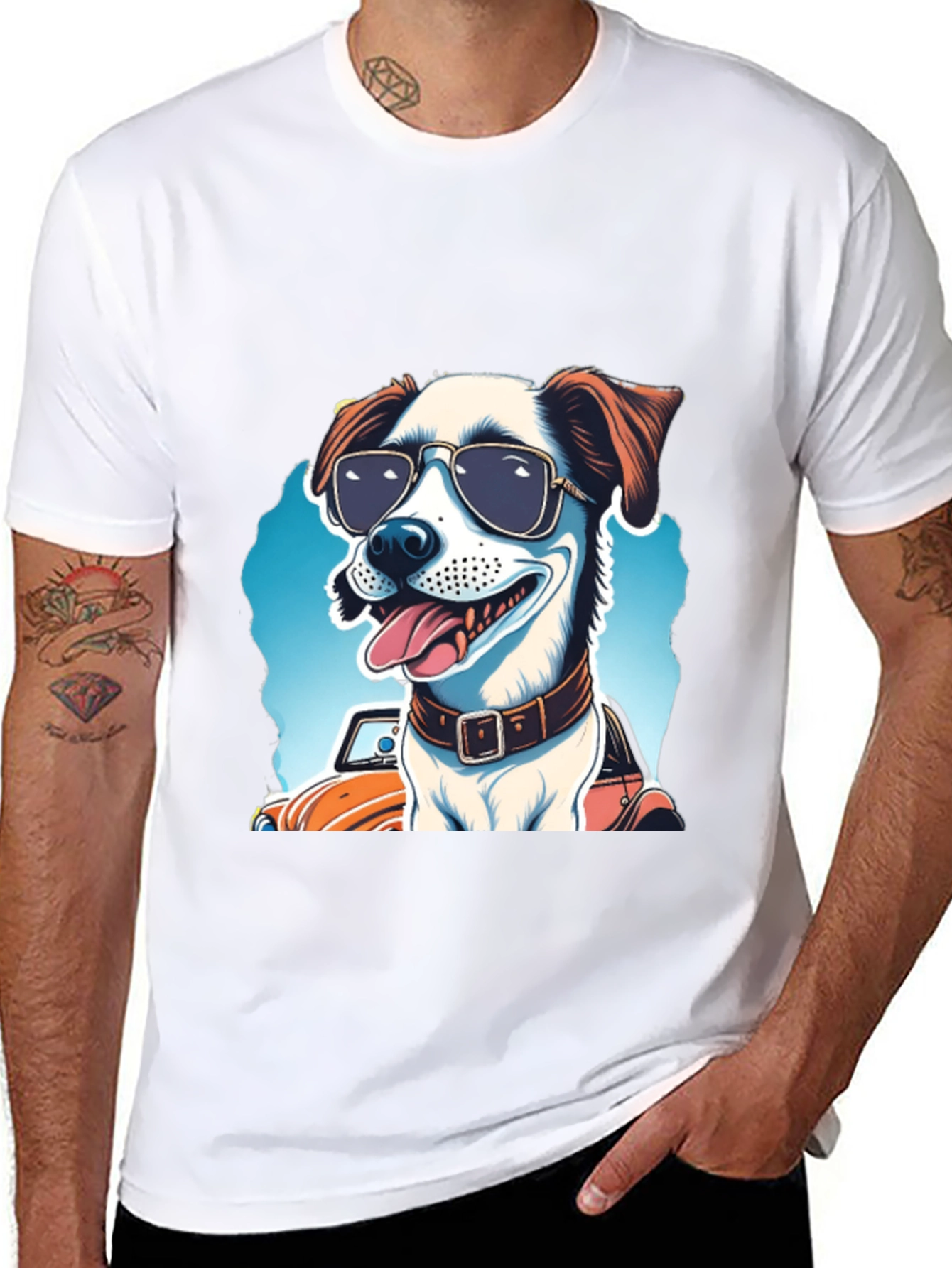 Black Cool Dog Tee: Sunglasses Pup Car Ride view 8