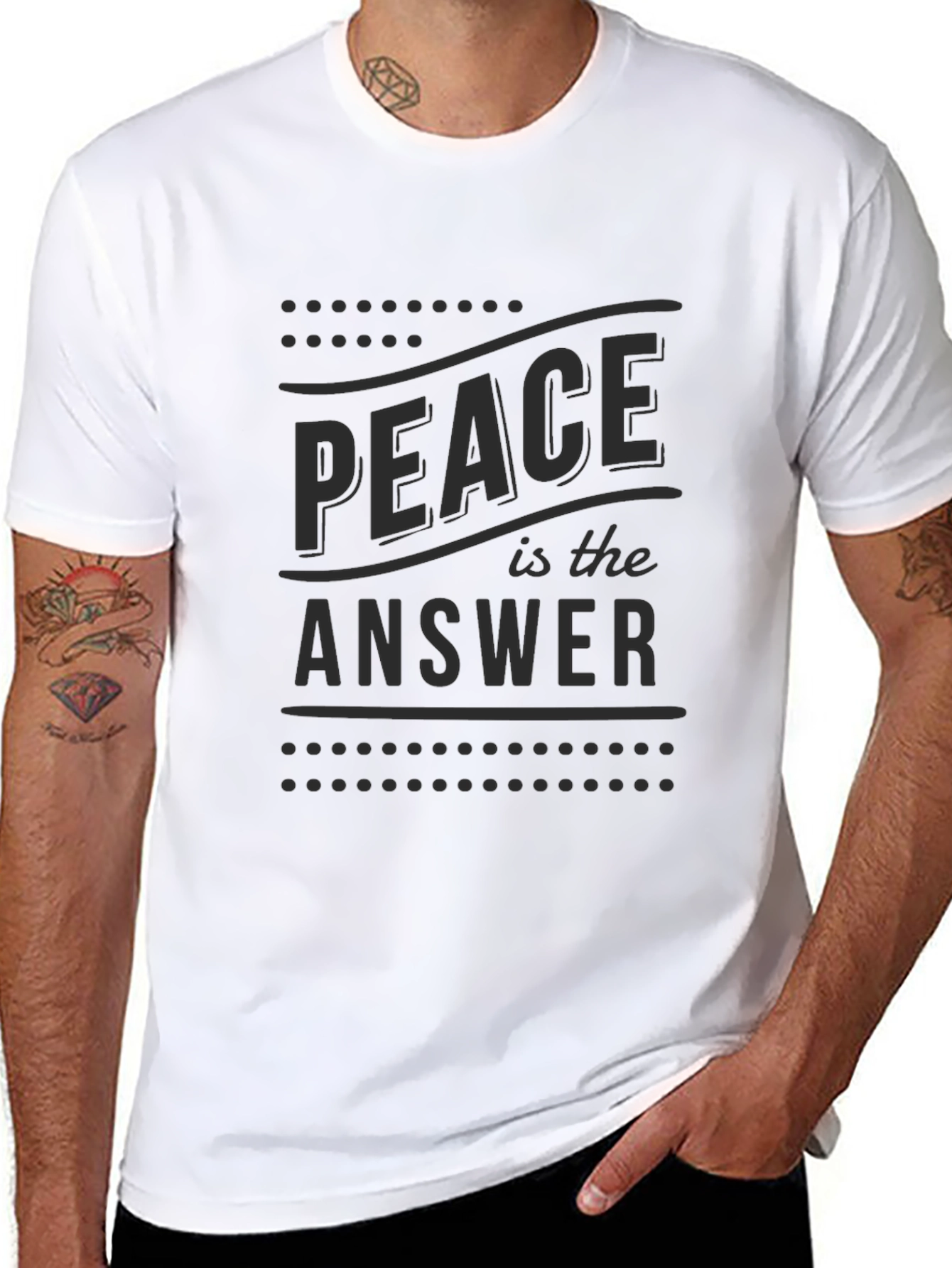 Black Peace is the Answer Graphic Tee - Classic Crew Neck T-Shirt view 8