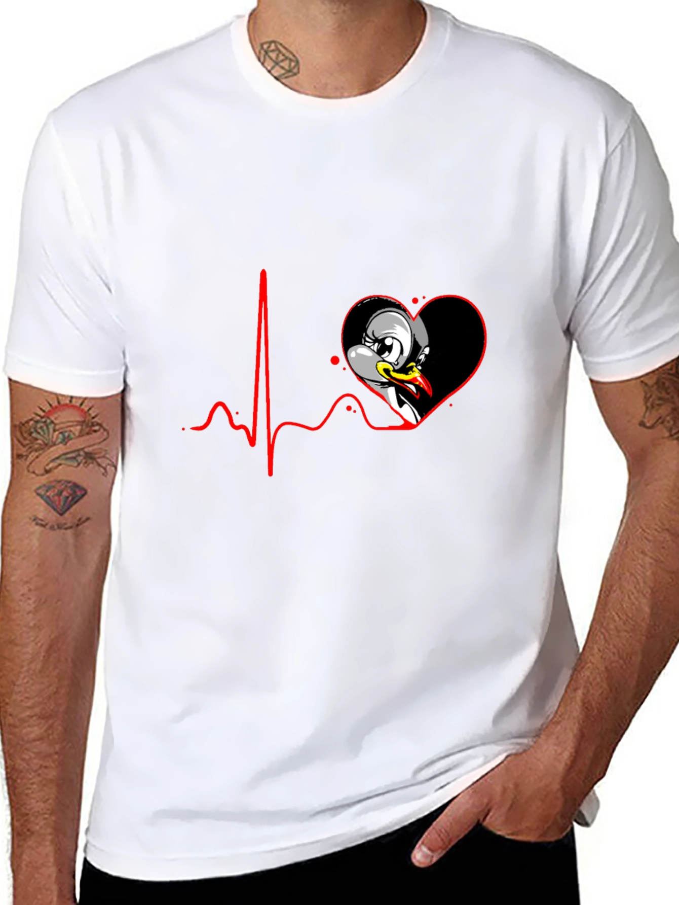 Black Cartoon Heartbeat Duck Tee view 8