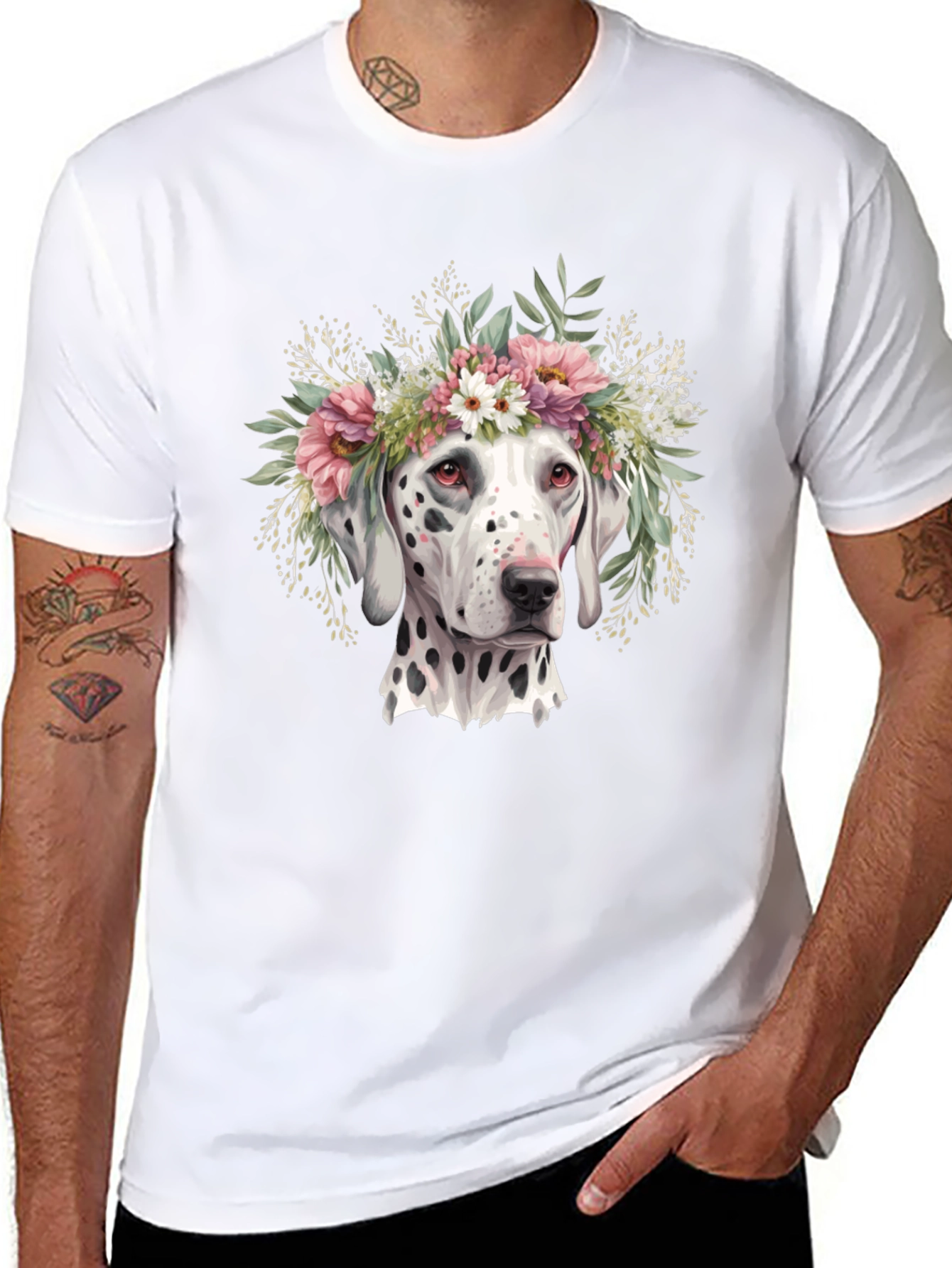 Black Dalmatian Flower Crown T-Shirt view 8