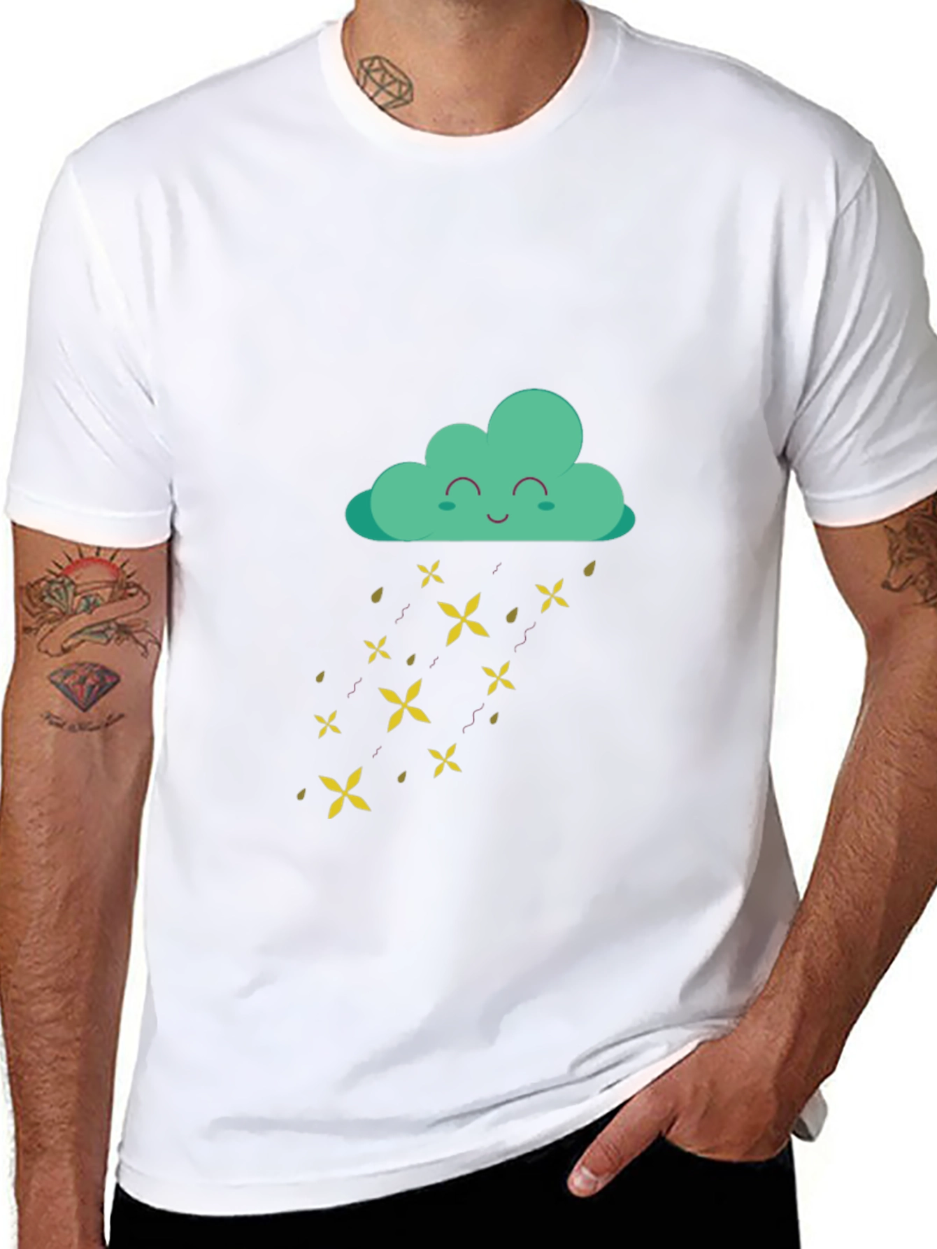 Black Happy Cloud Rain T-Shirt - Fun Graphic Tee view 8