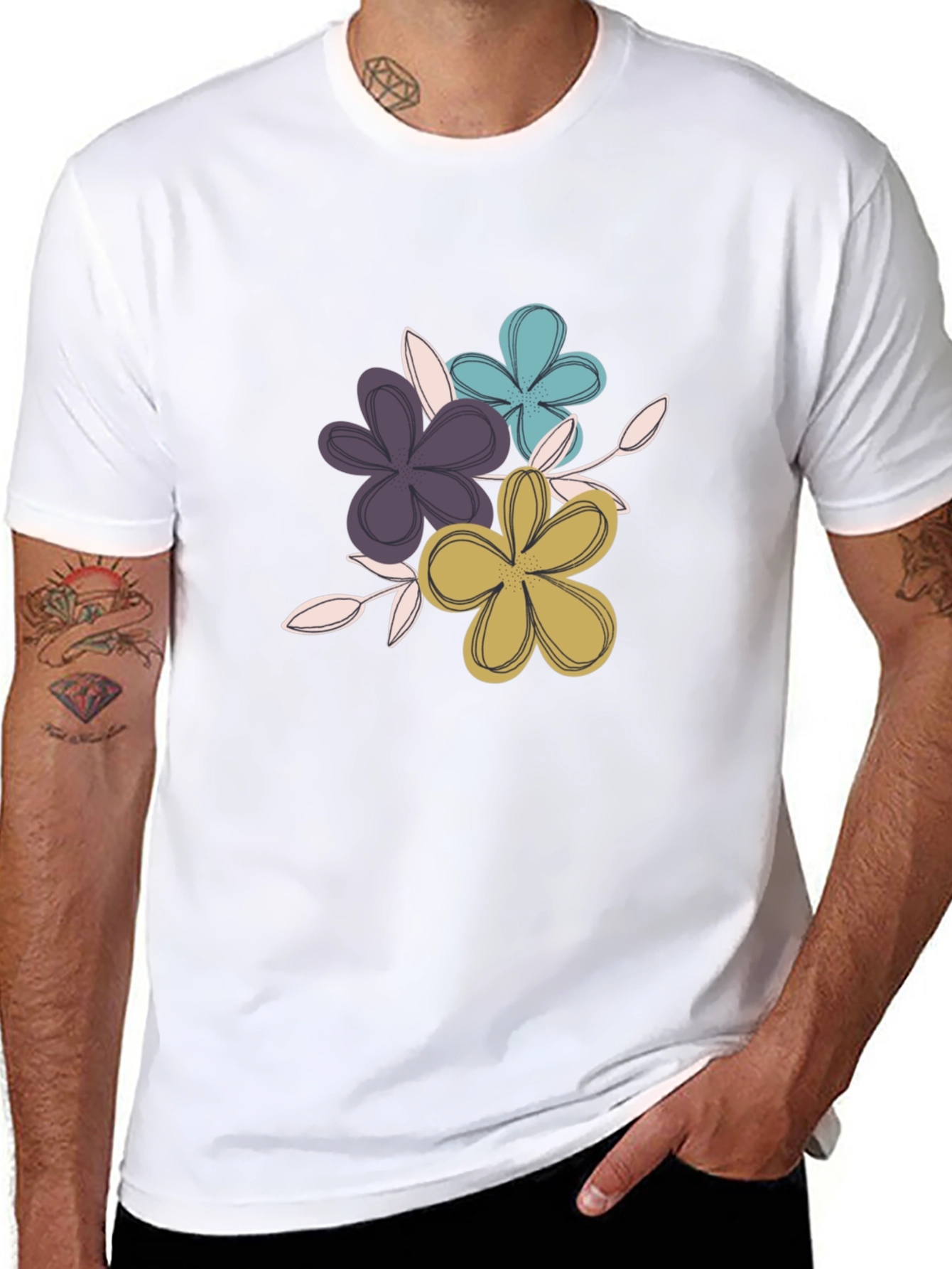 Black Floral Graphic Tee - Soft Cotton Blend view 8