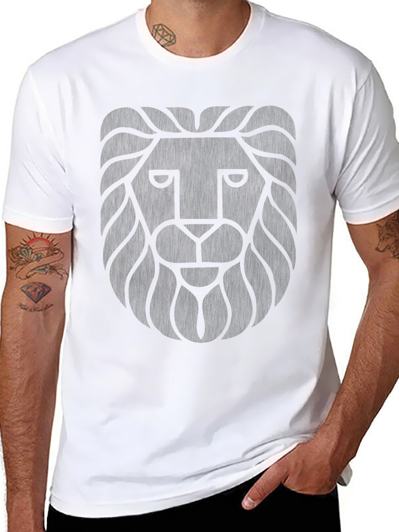 Black Men's Black Lion Graphic Crew Neck T-Shirt view 8