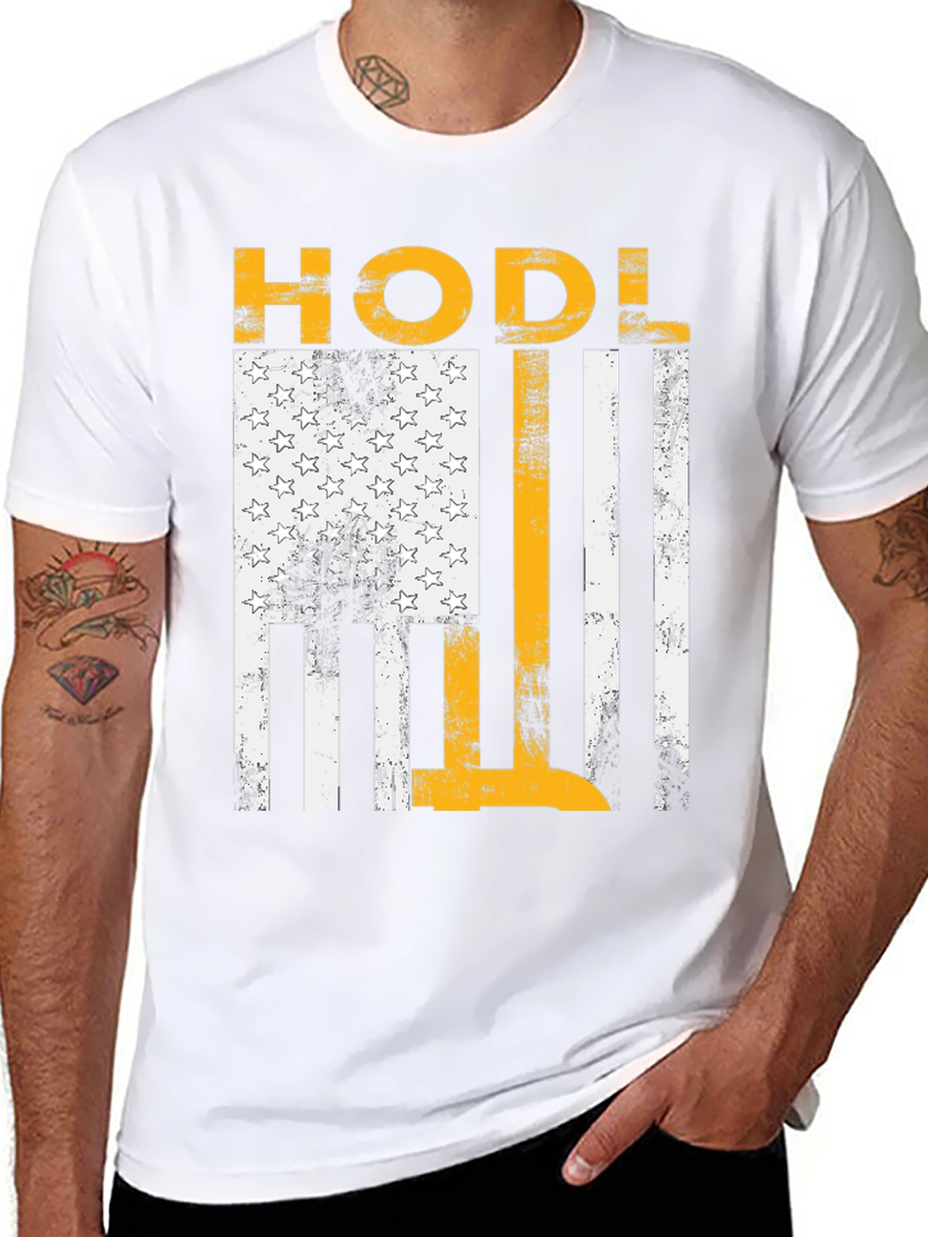 Black HODL American Flag Style Graphic Tee view 8