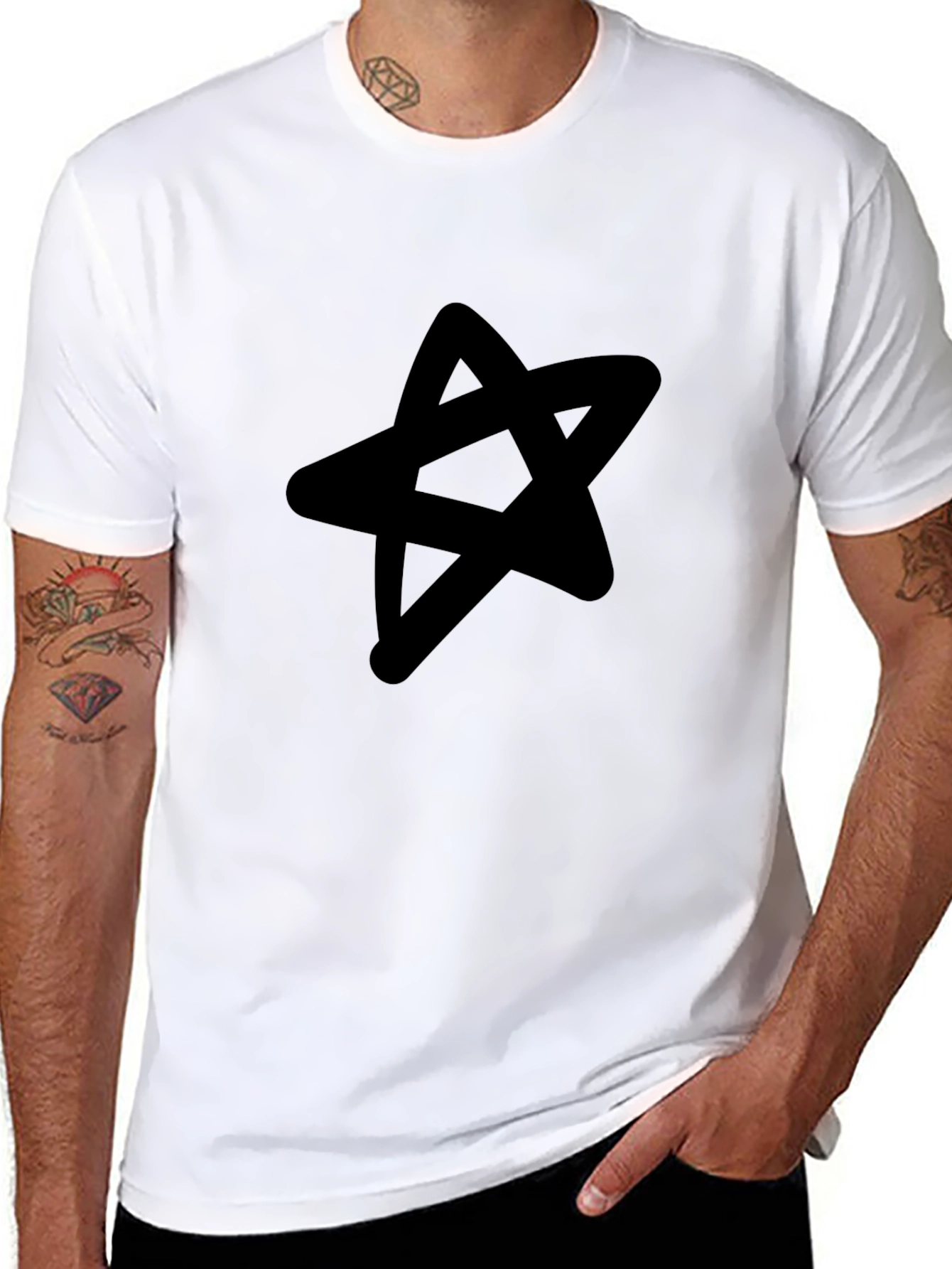 Black Star Graphic Black T-Shirt - Casual Men's Tee view 8