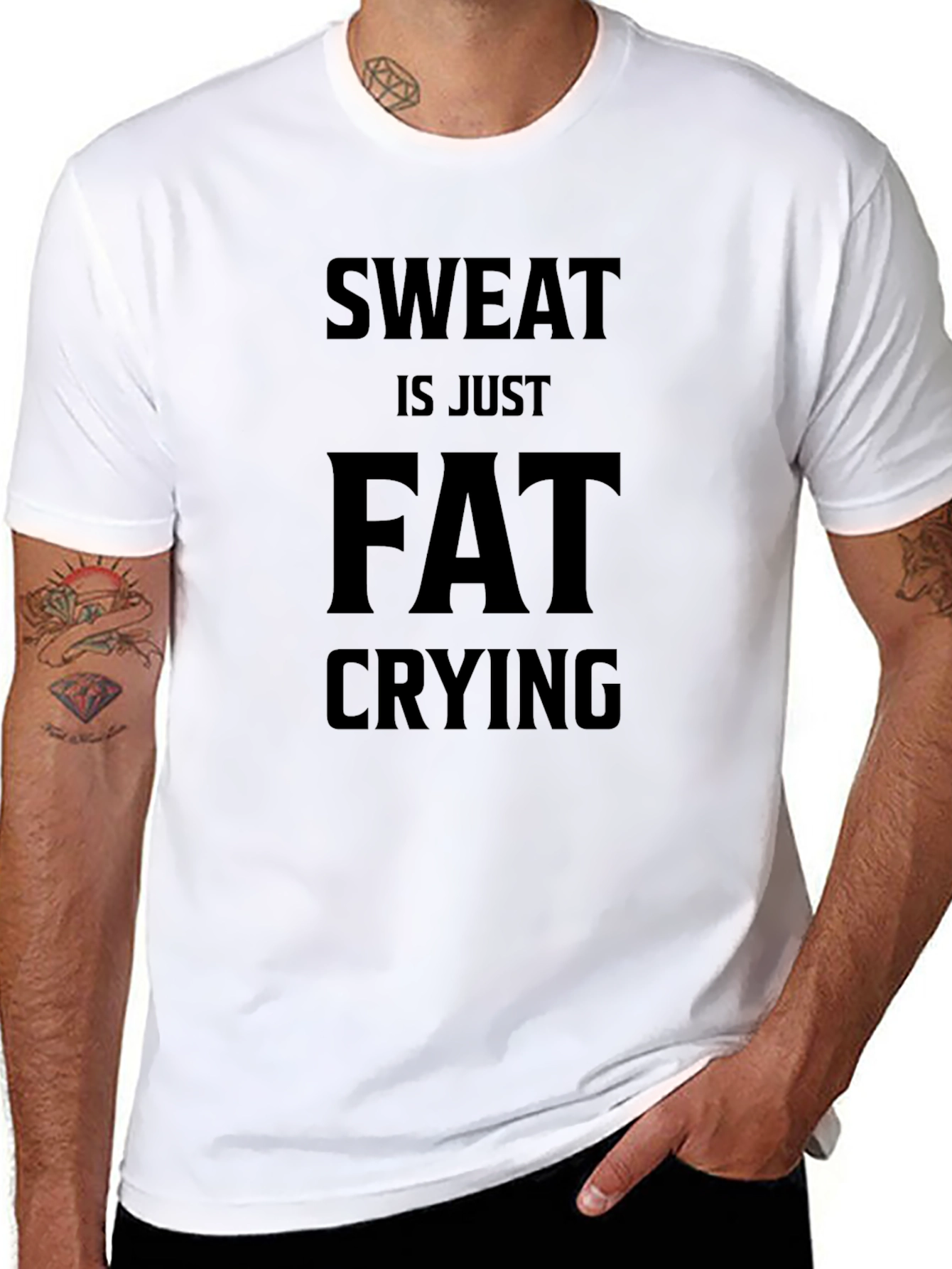 Black Sweat is Just Fat Crying Men's Black T-Shirt view 8