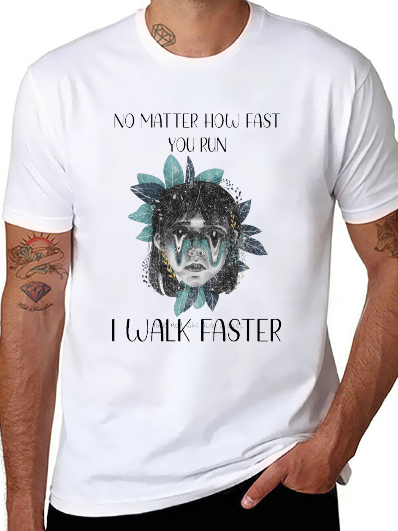 Black Humorous "I Walk Faster" Graphic Tee view 8
