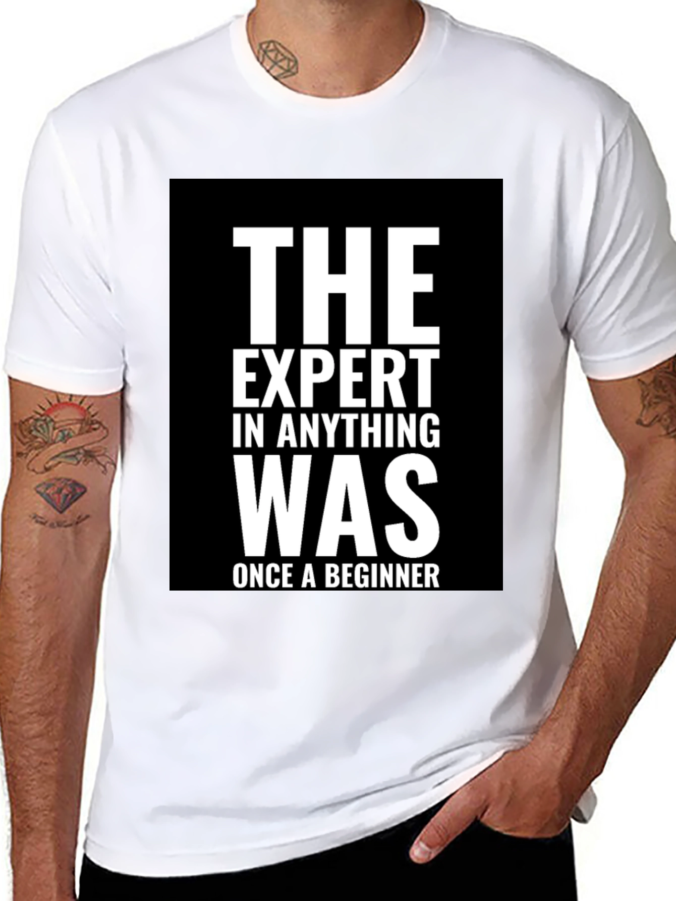 Black Expert Beginner T-Shirt - Motivational Black Tee view 8