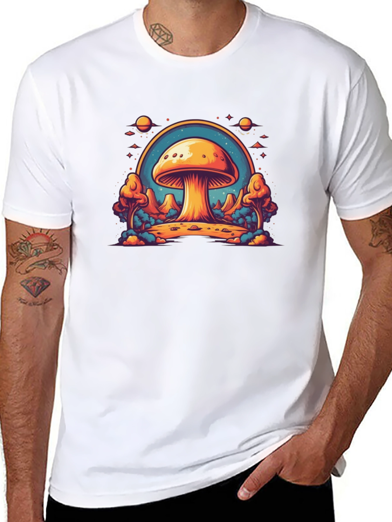 Black Psychedelic Mushroom T-Shirt - Trippy Space Design view 8