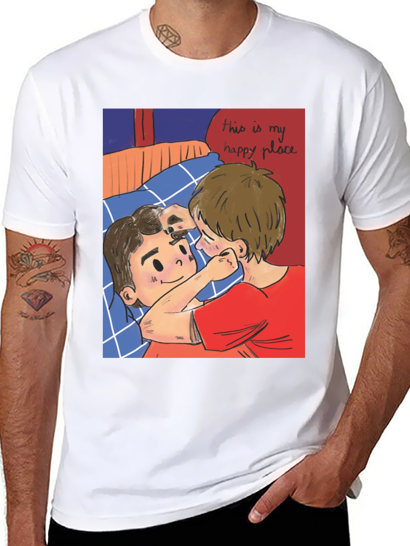 Black Romantic Cartoon Couple Graphic Tee view 8