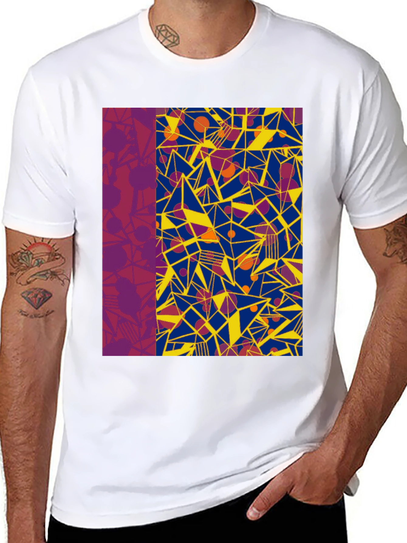 Black Abstract Geometric Print Black T-Shirt view 8