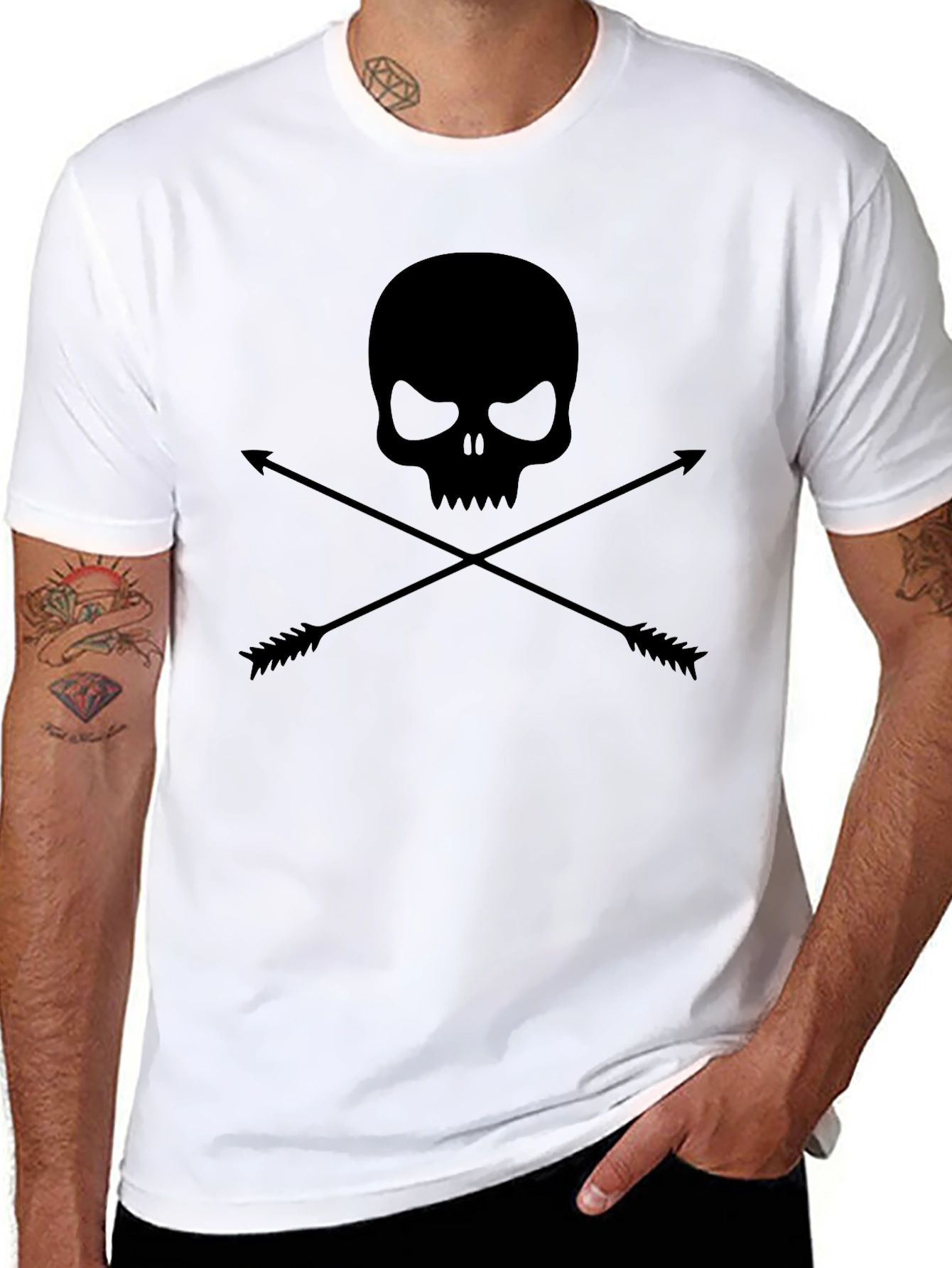 Black Skull & Arrows Graphic Tee - Mens Black T-Shirt view 8