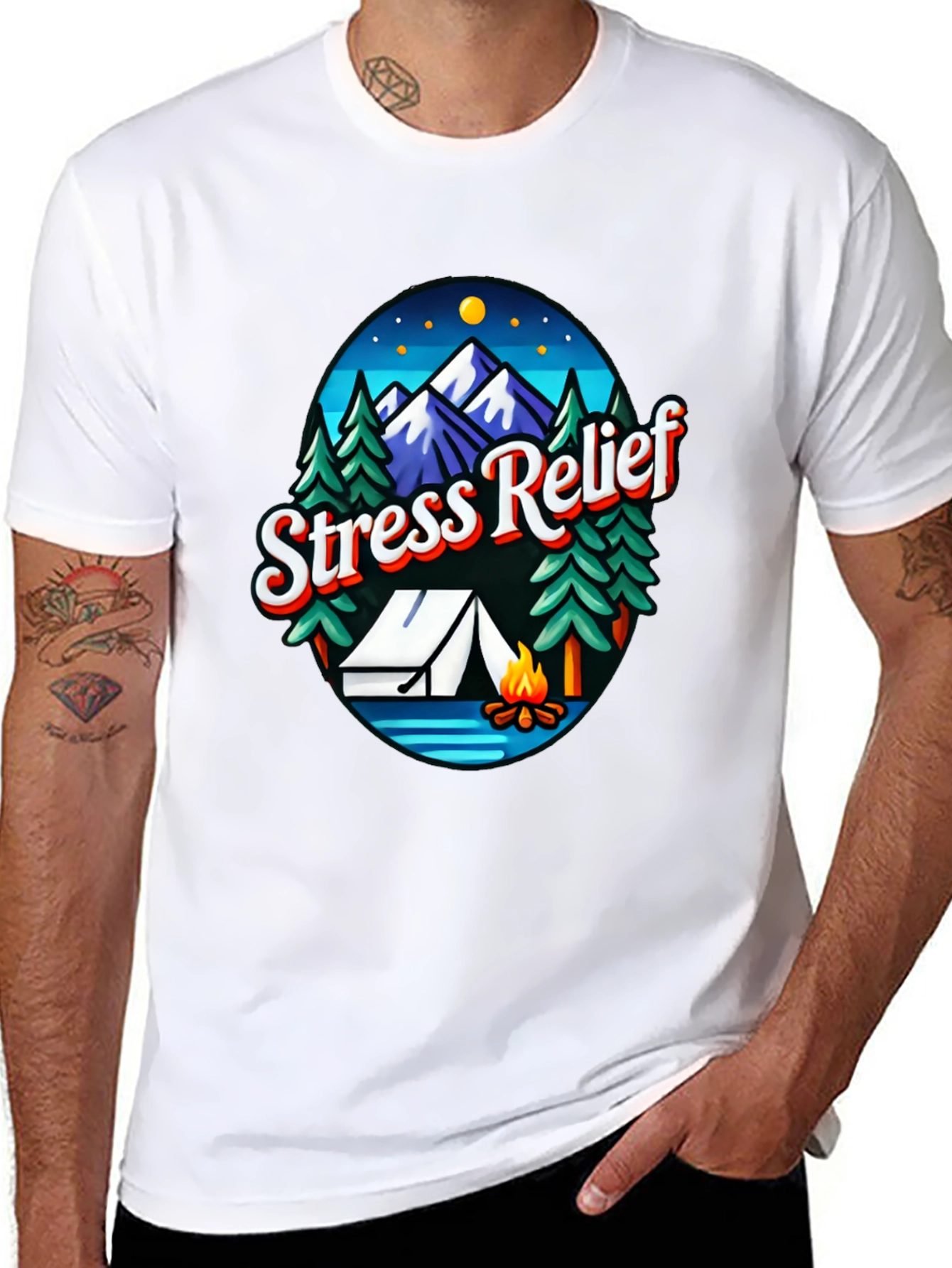Black Stress Relief Camping Graphic T-Shirt view 8