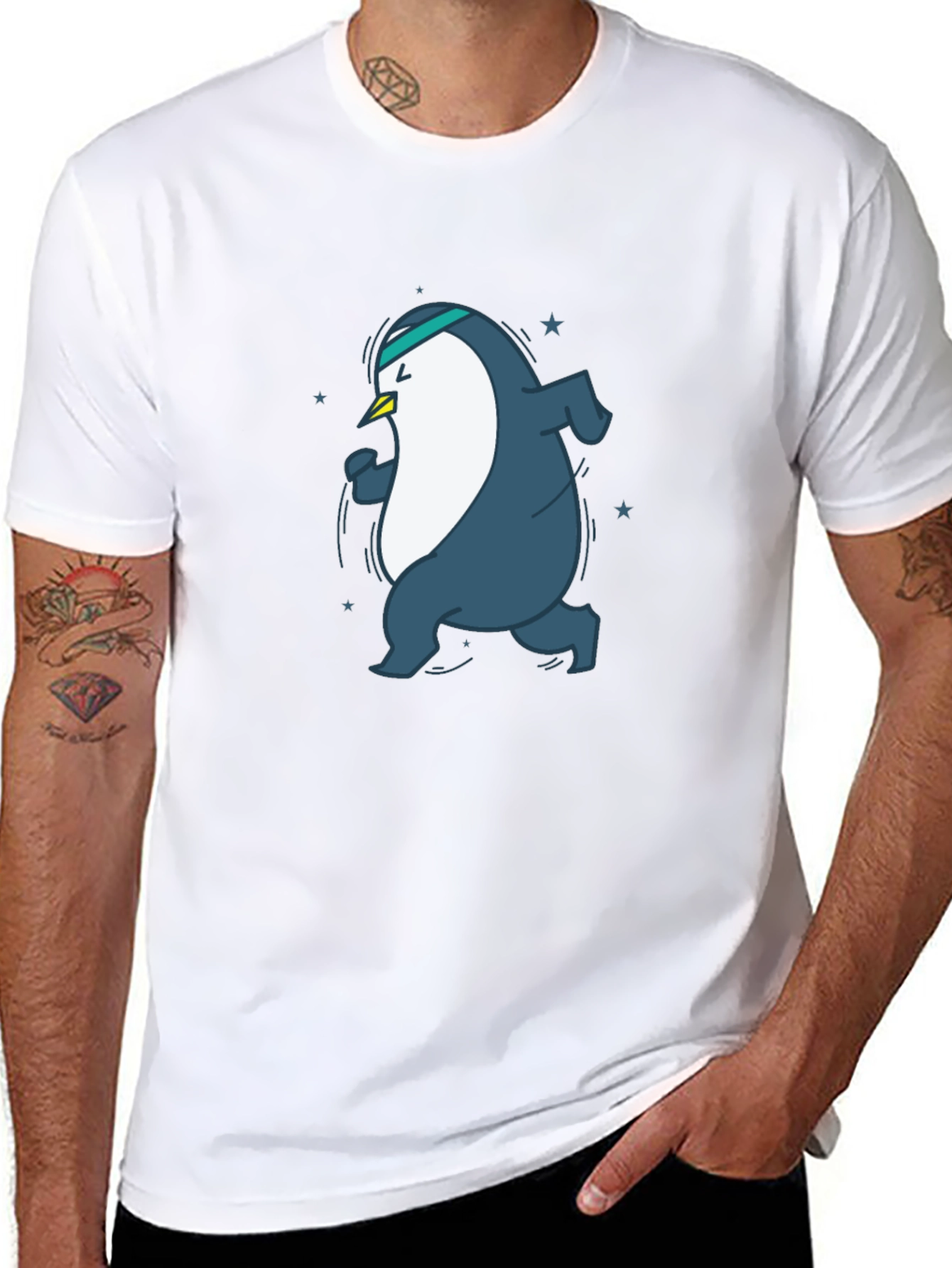 Black Running Penguin Graphic Tee - Black view 8
