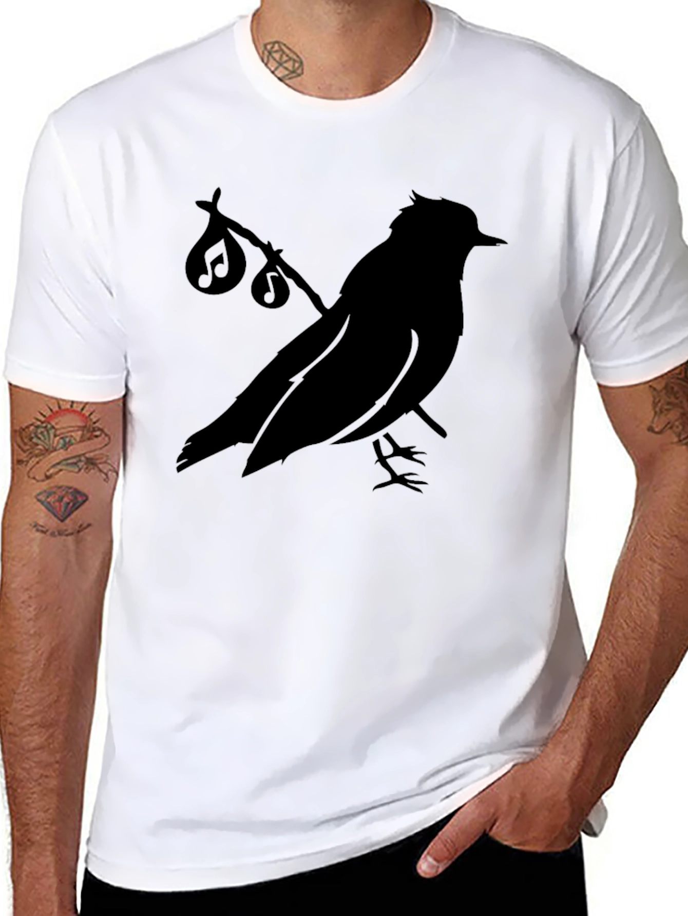 Black Musical Bird Silhouette Black T-Shirt view 8