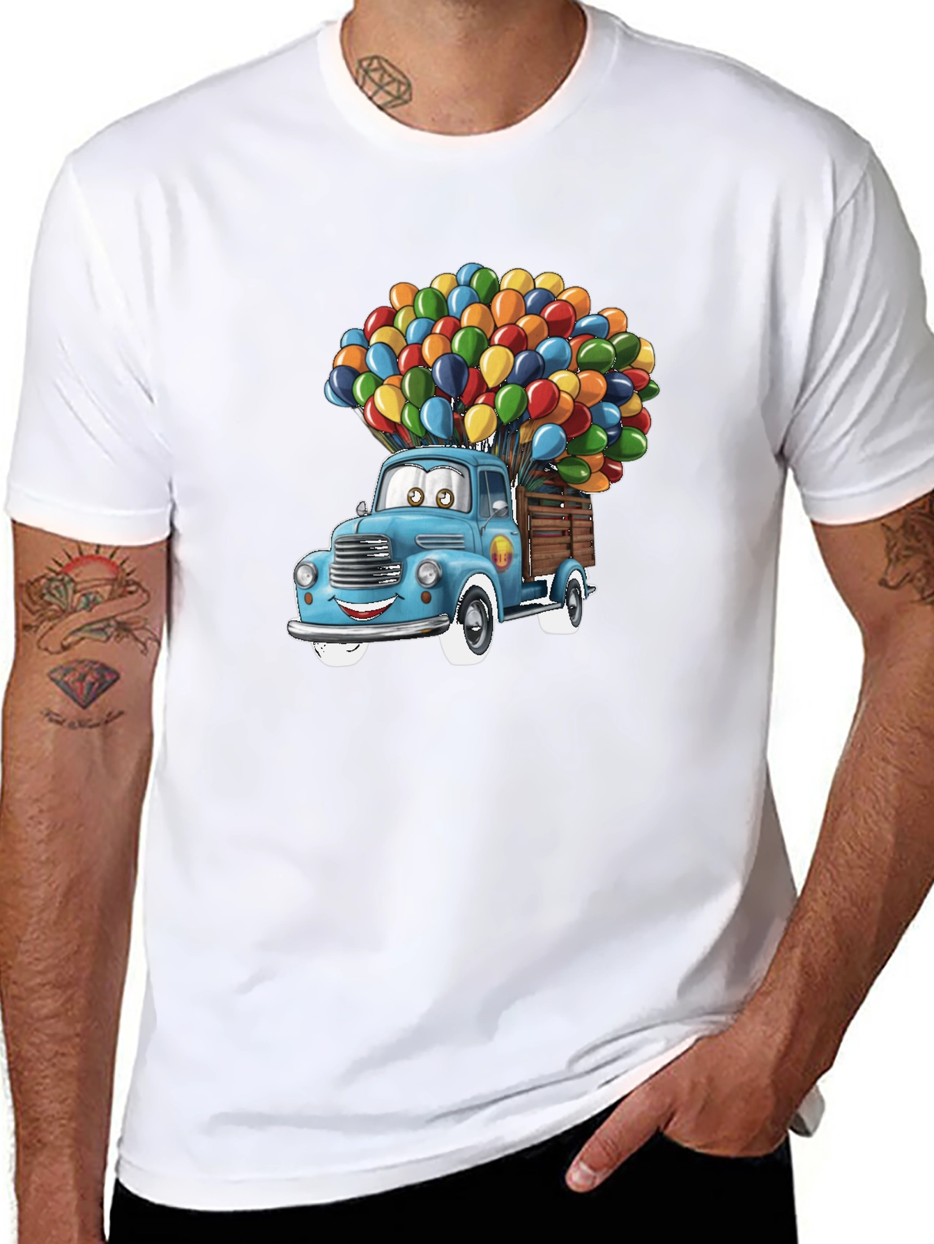 Black Cartoon Truck Balloon Graphic Tee view 8