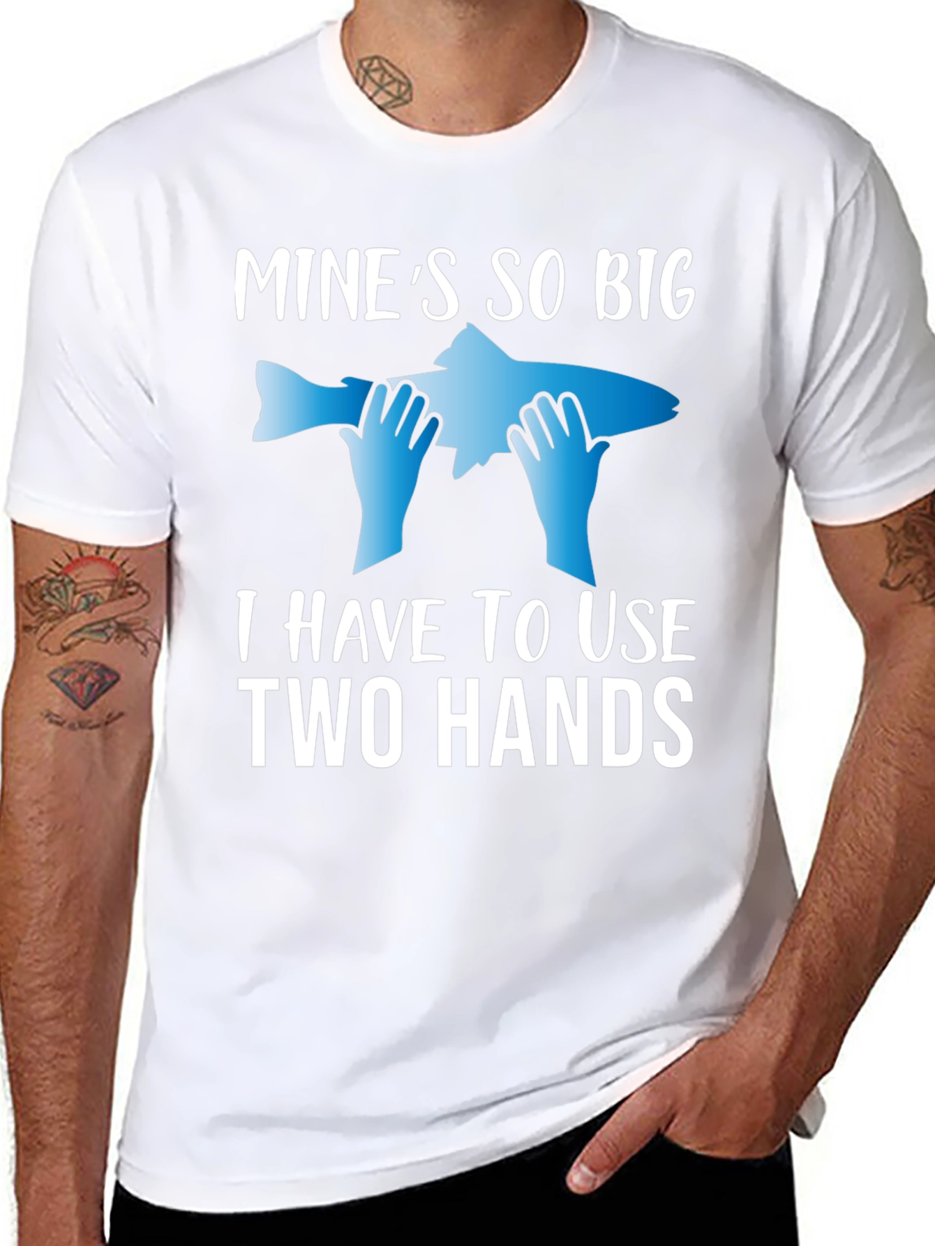 Black Funny Fishing T-Shirt: Mine's So Big - Two Hands! view 8