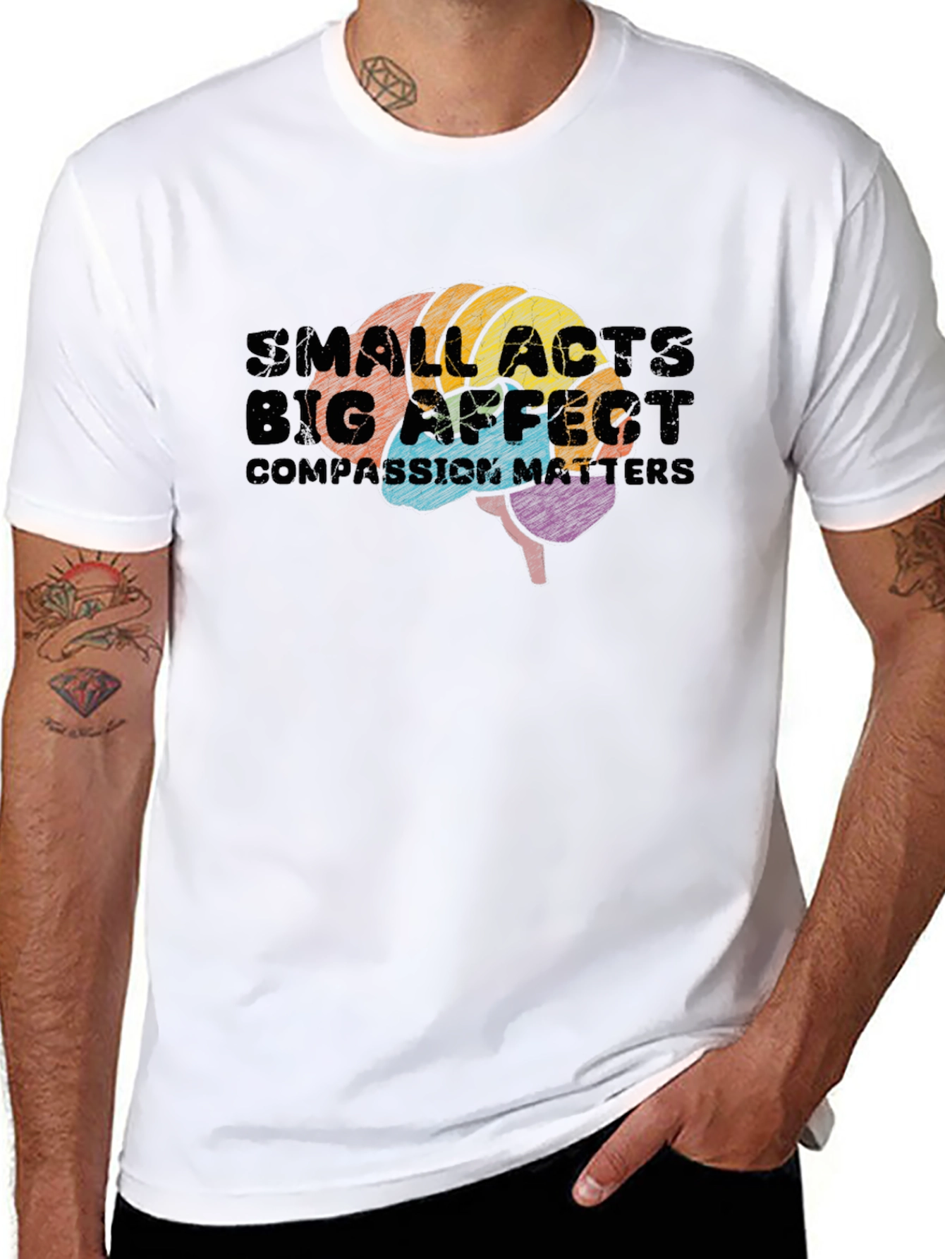 Black Small Acts, Big Affect Brain Graphic T-Shirt view 8