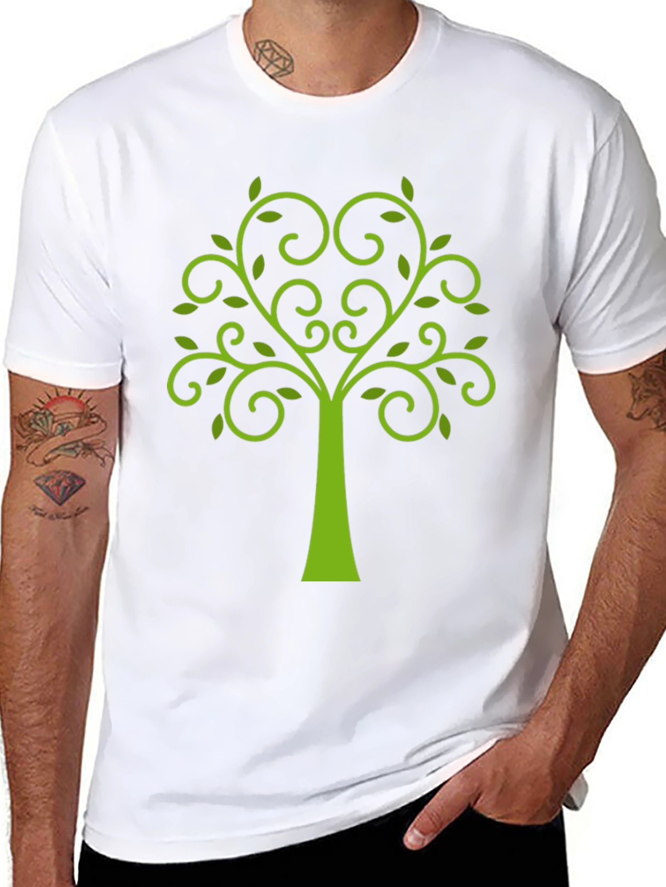 Black Green Tree Graphic Black T-Shirt view 8