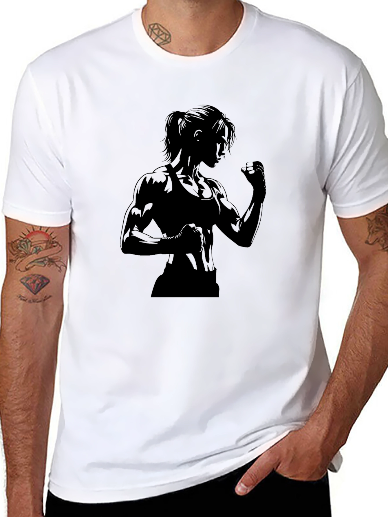 Black Black Graphic Tee: Strong Woman Silhouette view 8
