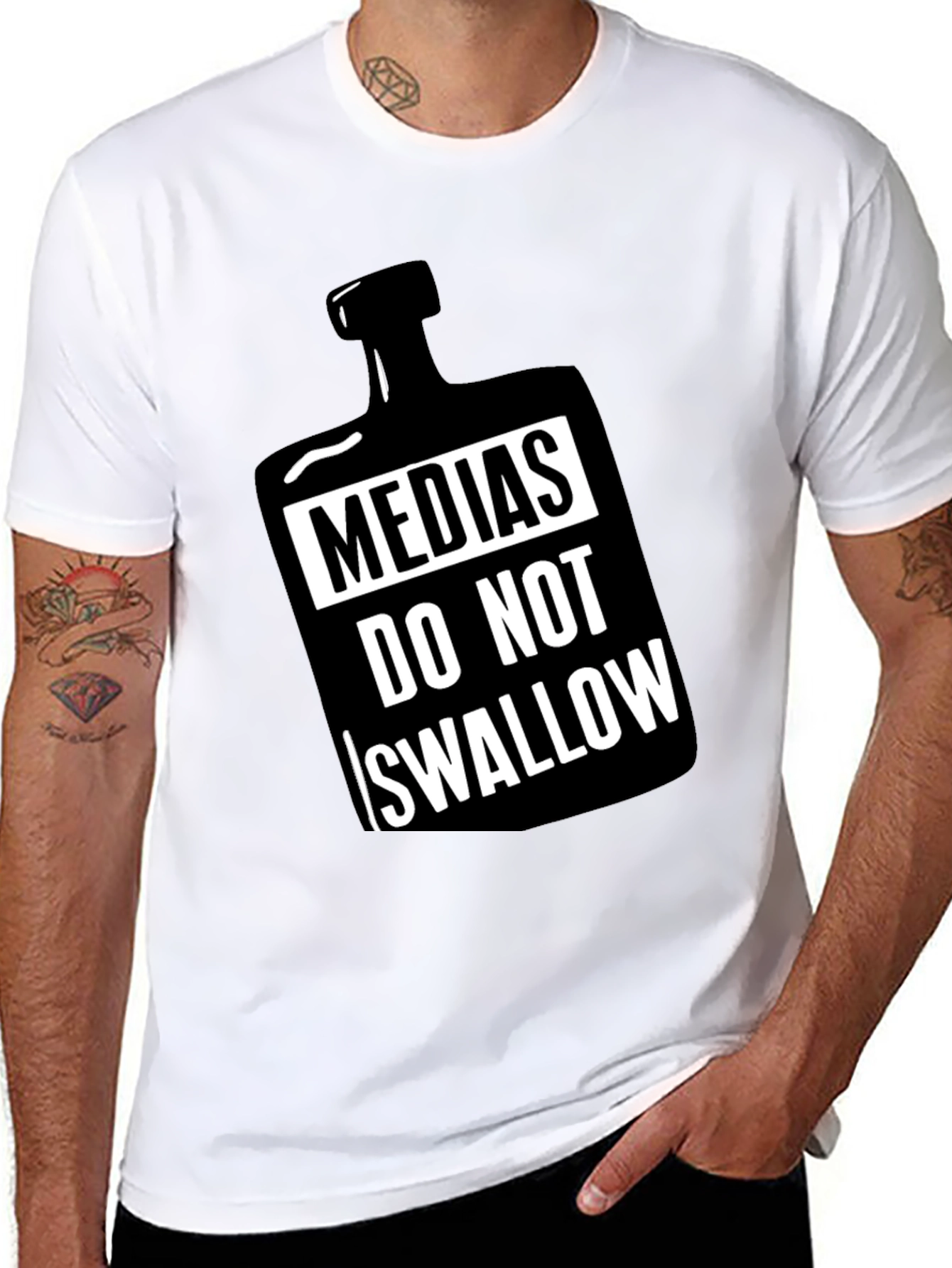 Black Medias Do Not Swallow Graphic Black T-Shirt view 8