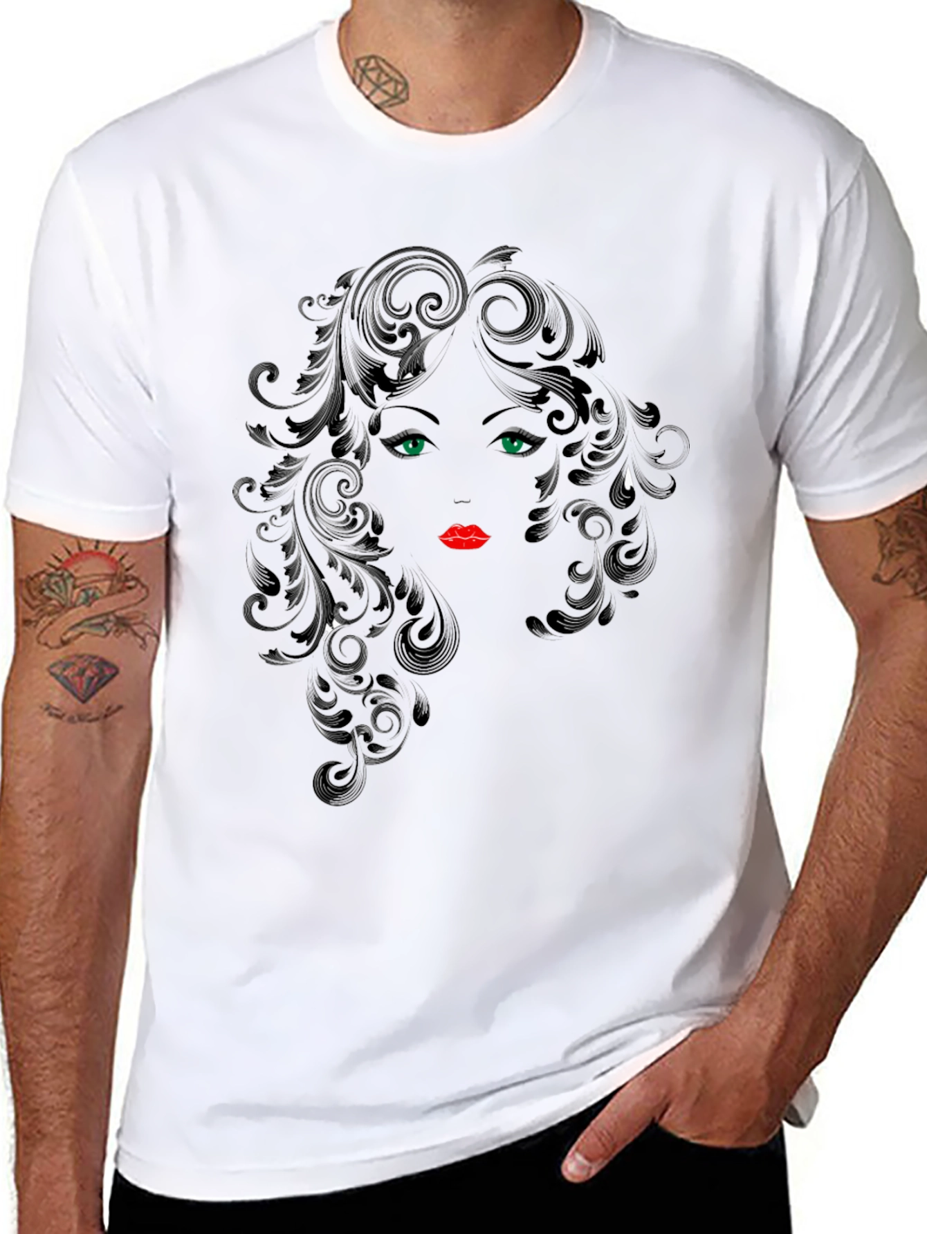 Black Elegant Woman Face Graphic Black T-Shirt view 8