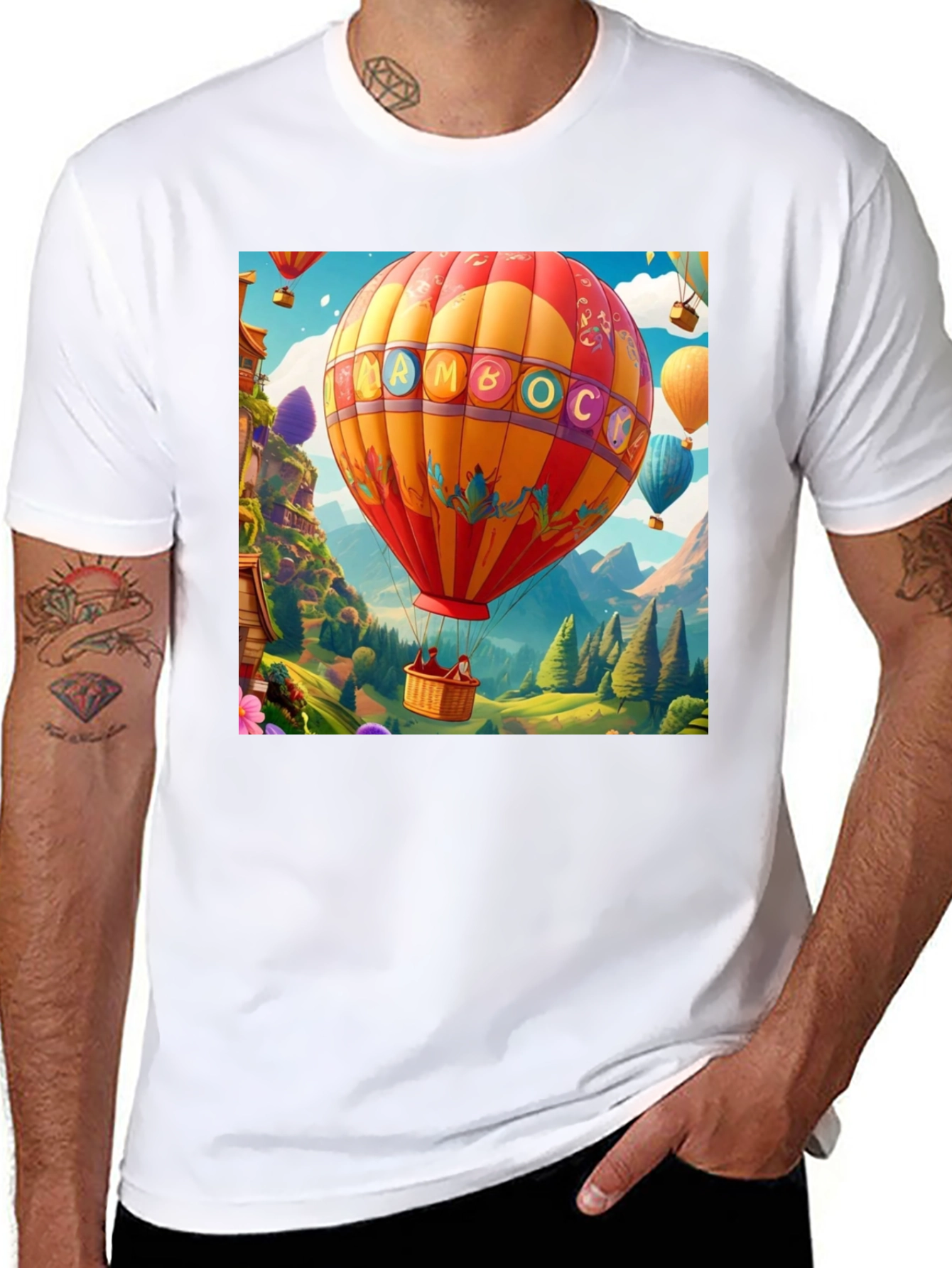 Black Cartoon Hot Air Balloon Graphic Tee view 8