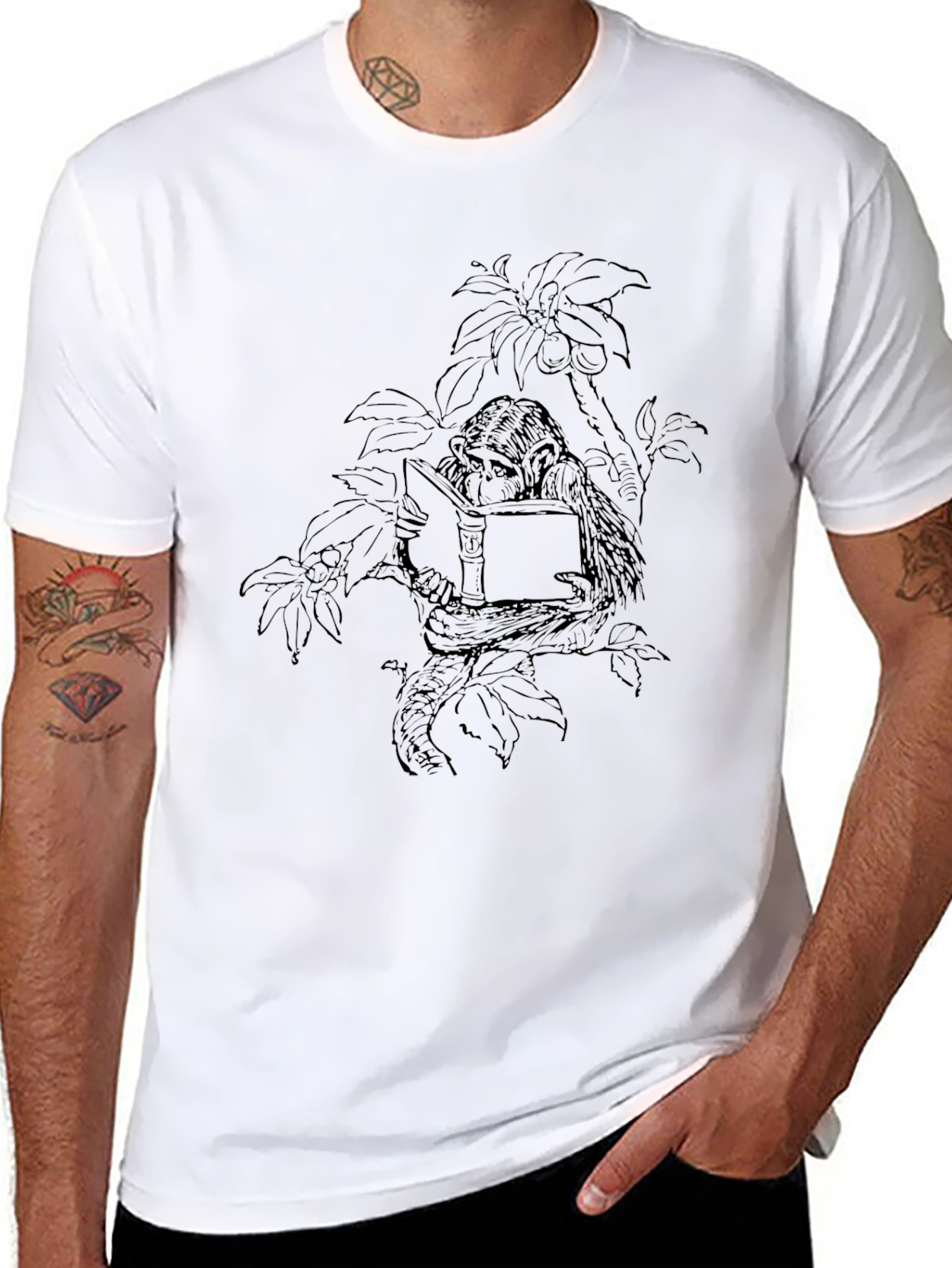Black Monkey Reading Book Graphic Tee view 8