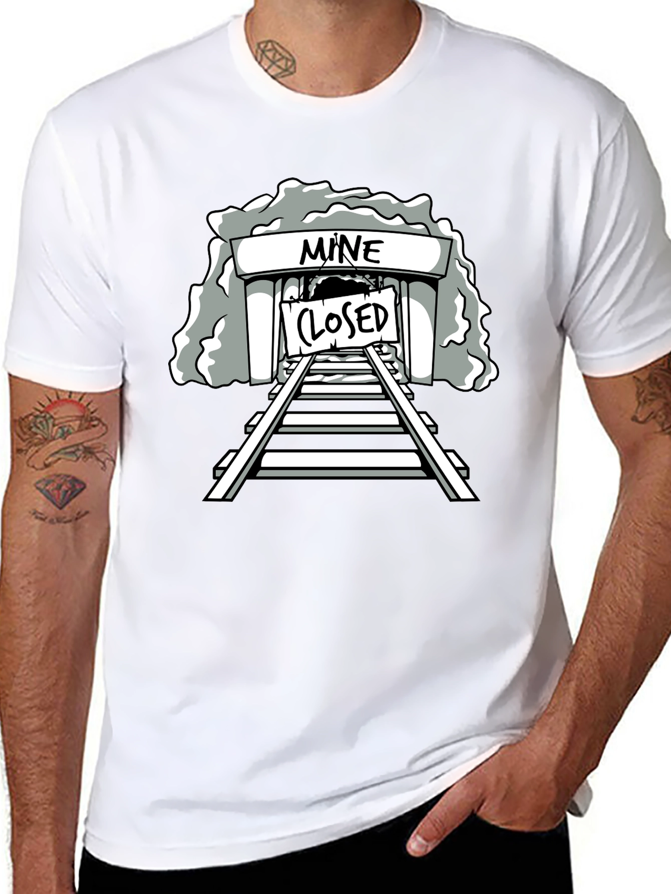 Black Mine Closed Graphic Tee - Black Cotton T-Shirt view 8