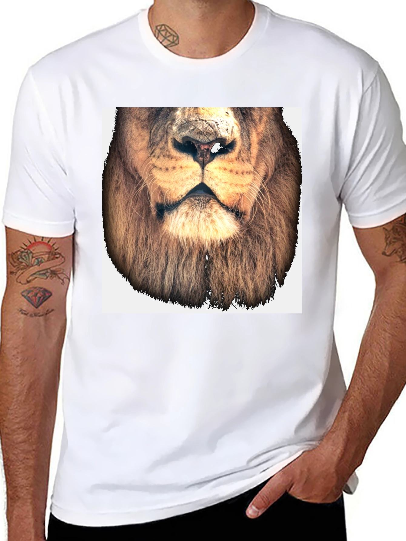 Black Lion Face Graphic Tee - Black Cotton T-Shirt view 8