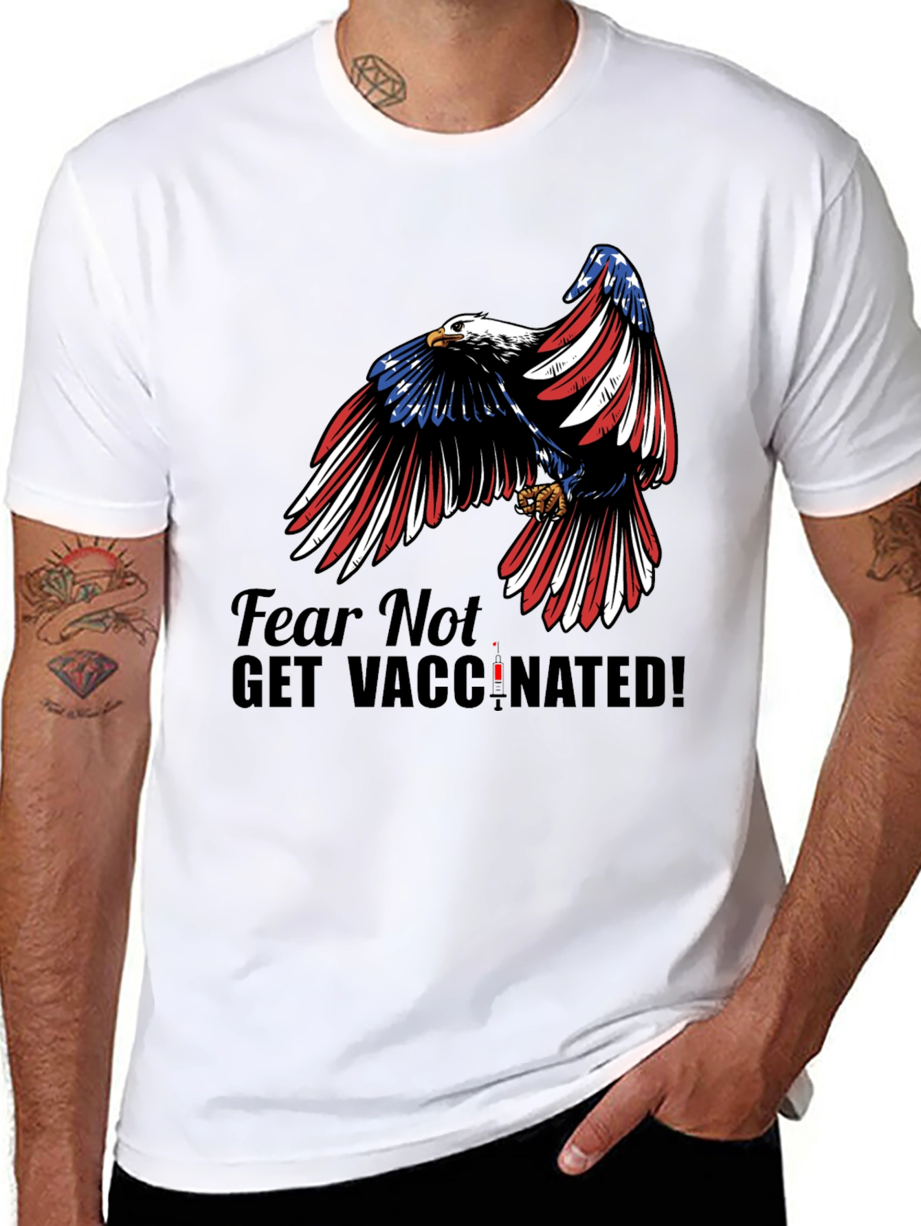 Black Fear Not Get Vaccinated Eagle Patriotic T-Shirt view 8