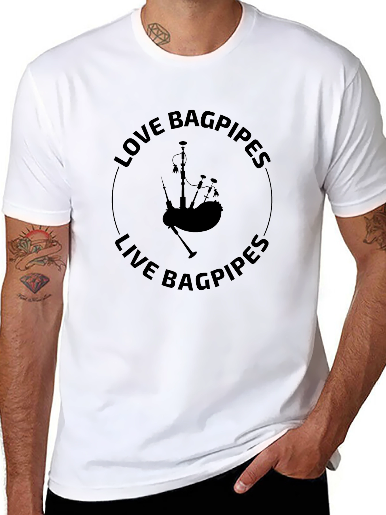 Black Love Bagpipes Live Bagpipes Black T-Shirt view 8