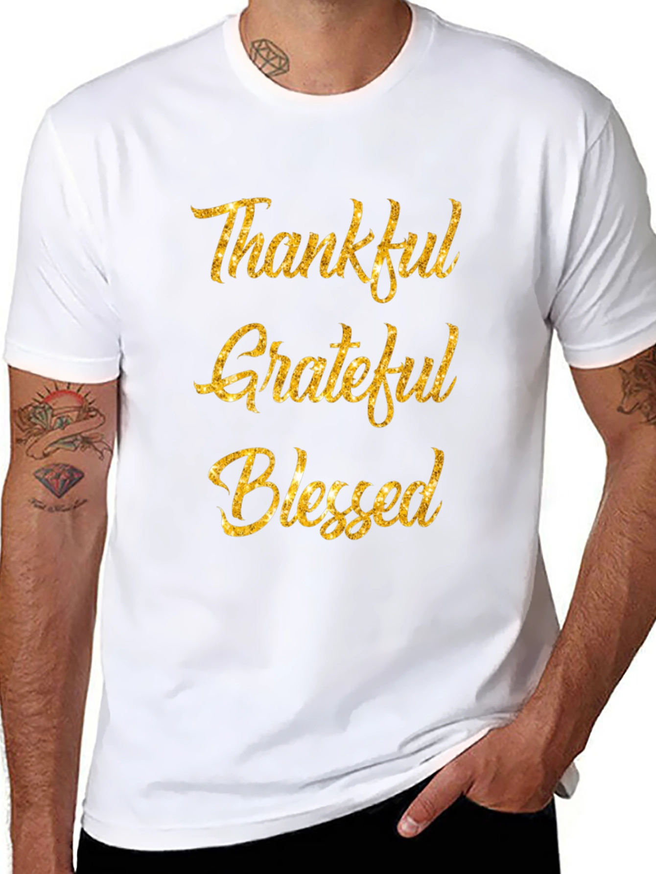 Black Thankful Grateful Blessed Black T-Shirt view 8