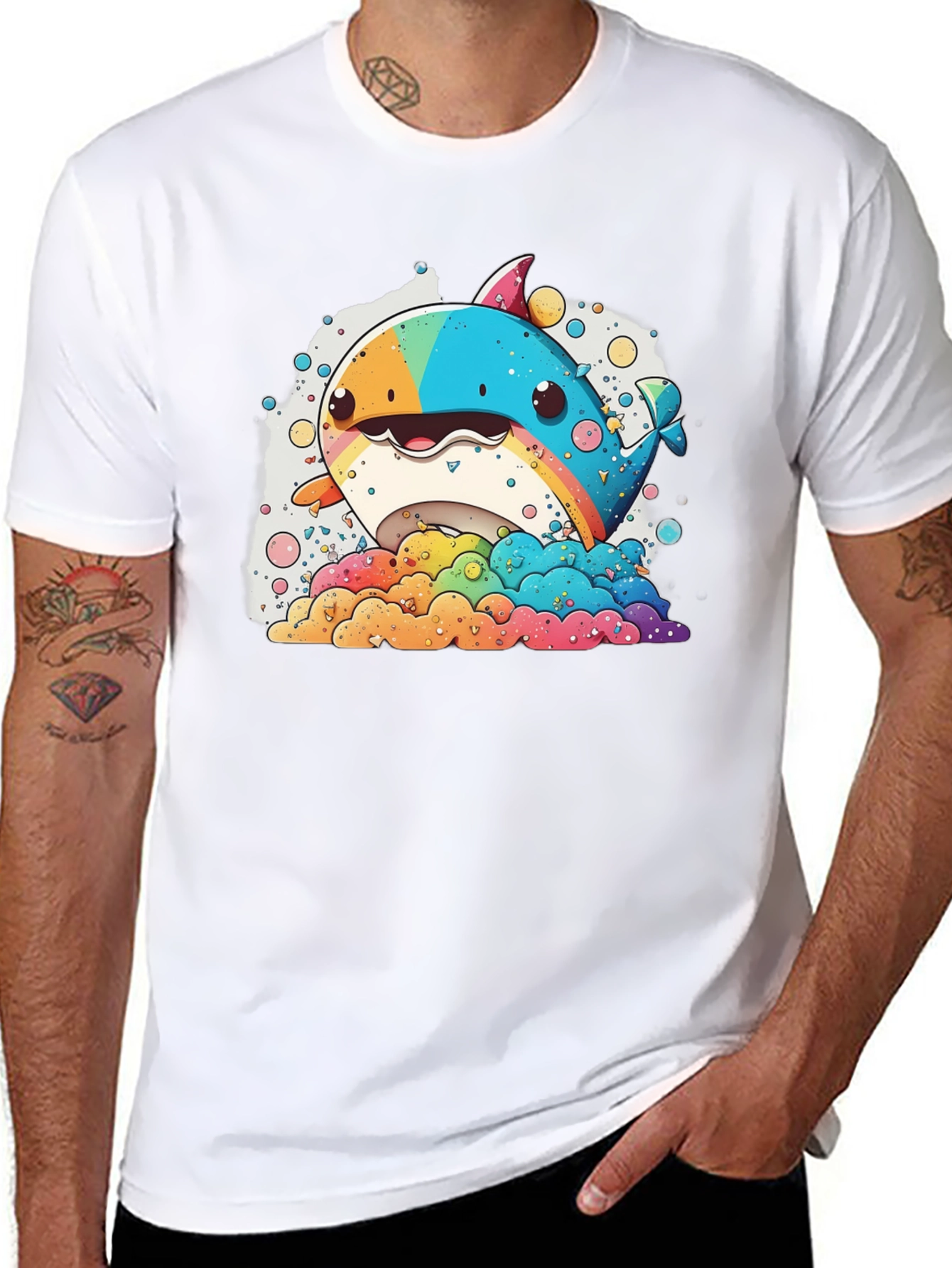 Black Rainbow Whale Graphic Tee - Fun & Colorful Design view 8