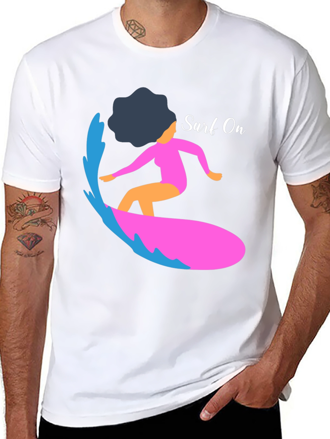 Black Surf On Graphic Tee - Mens Casual Black T-Shirt view 8