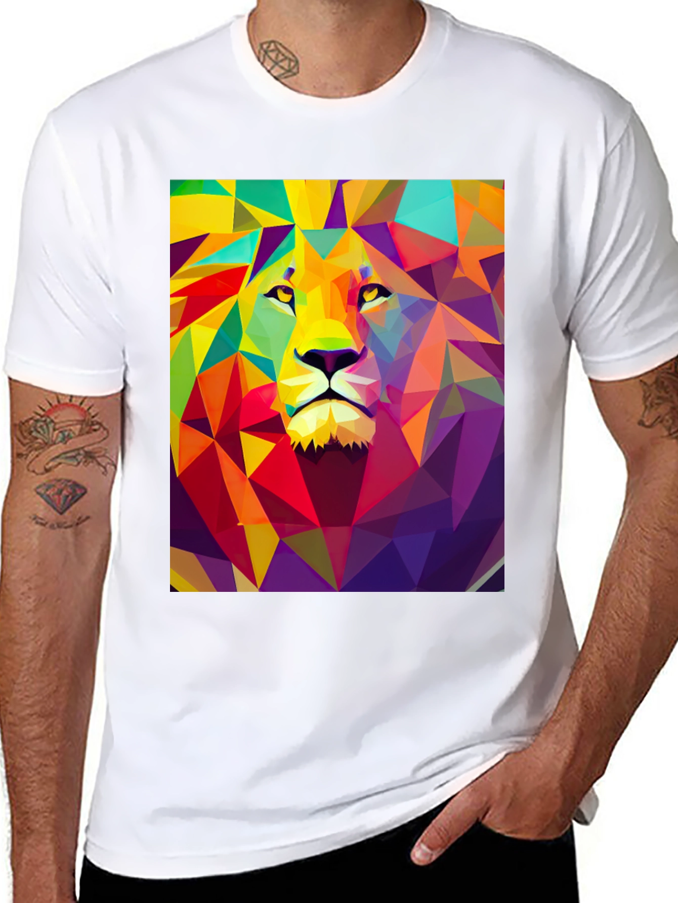 Black Geometric Lion Graphic Tee - Black Cotton Comfort view 8