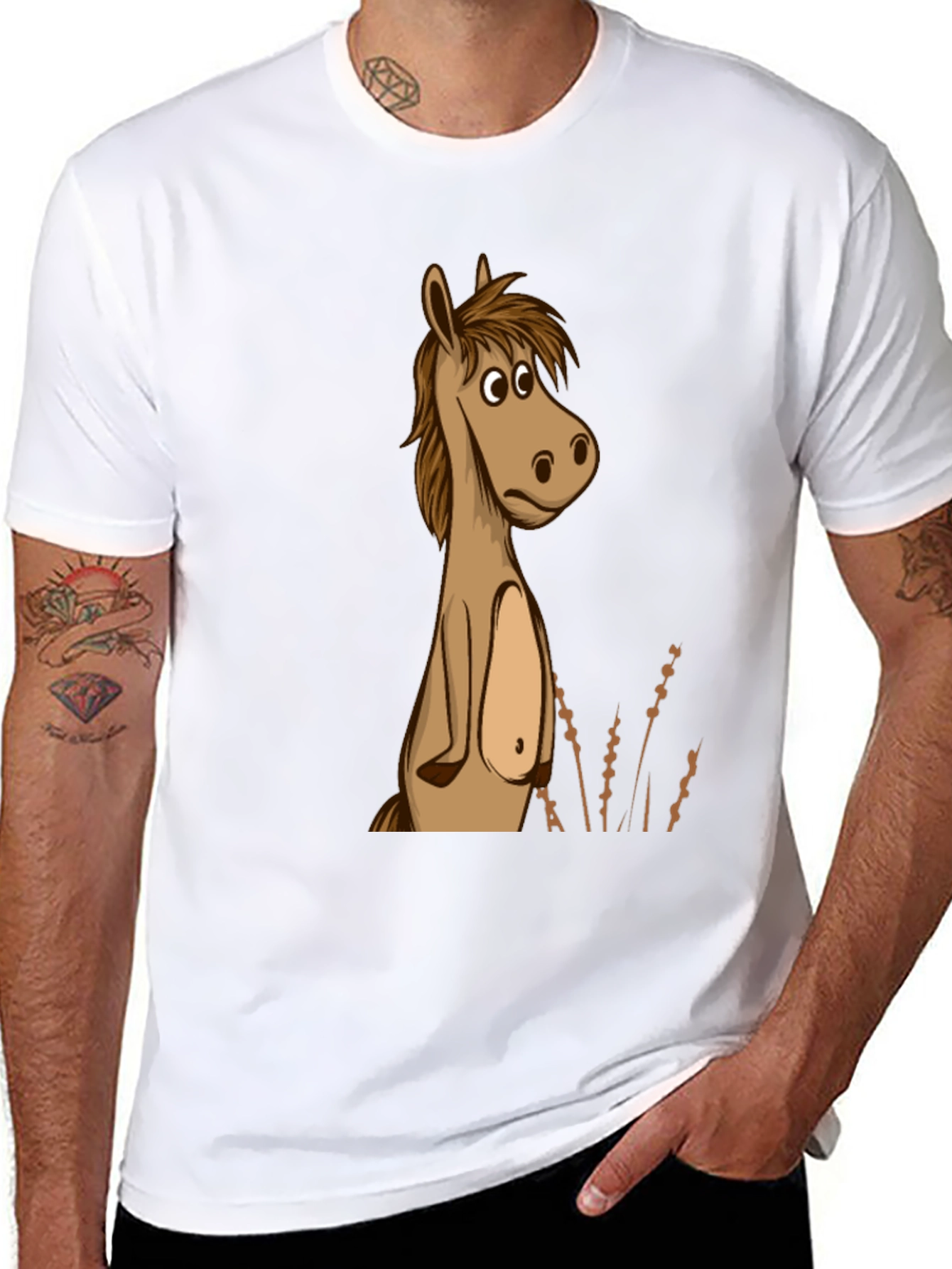 Black Funny Horse Cartoon Graphic Black T-Shirt view 8