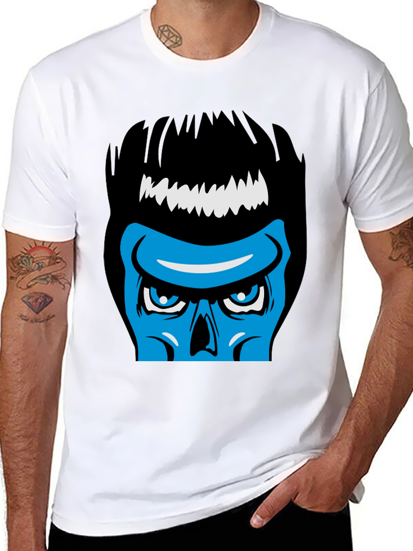 Black Blue Skull Graphic Black T-Shirt - Cool & Edgy Design view 8