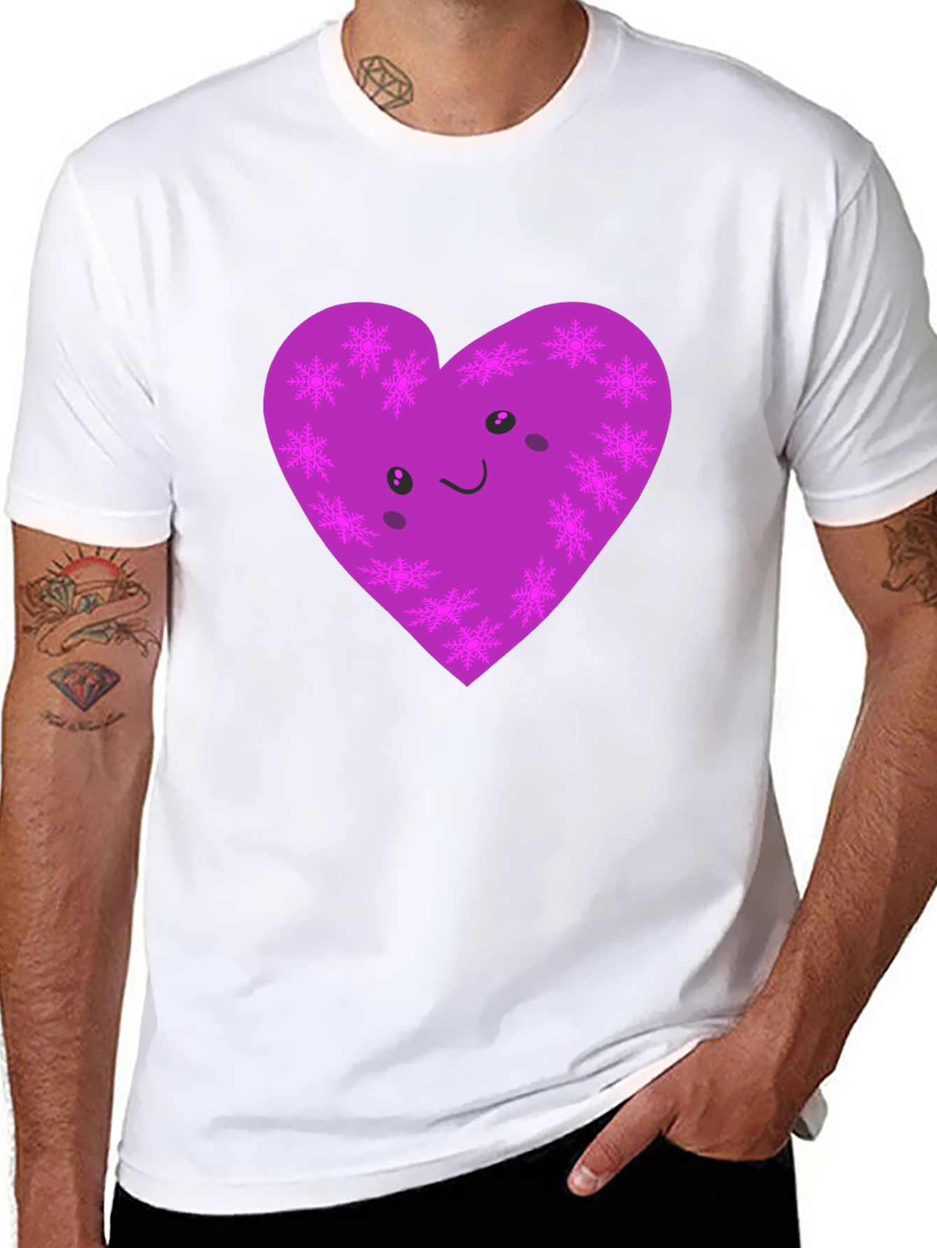 Black Cute Purple Snowflake Heart Graphic T-Shirt view 8